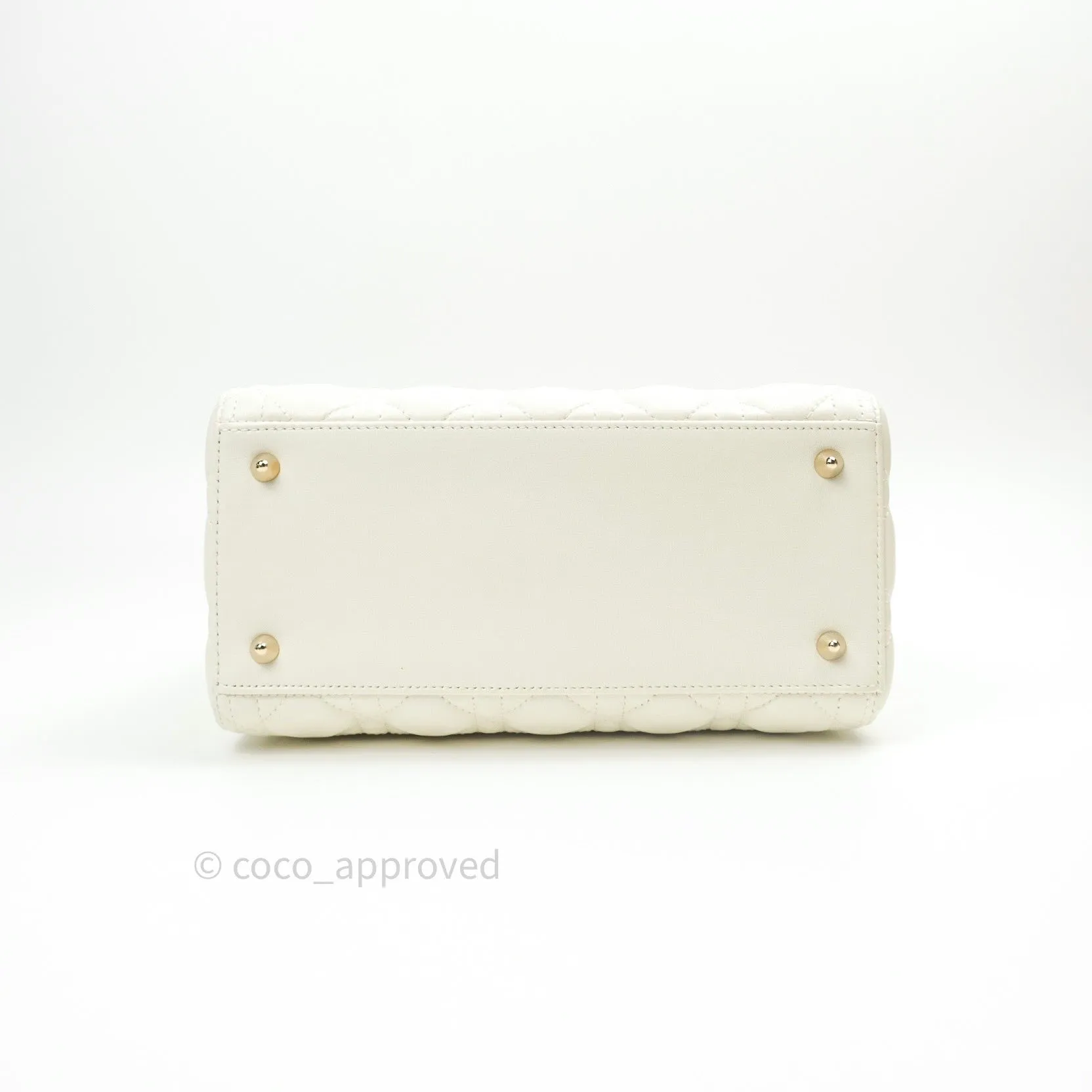 Christian Dior Lambskin Medium Lady Dior Ivory White Gold Hardware