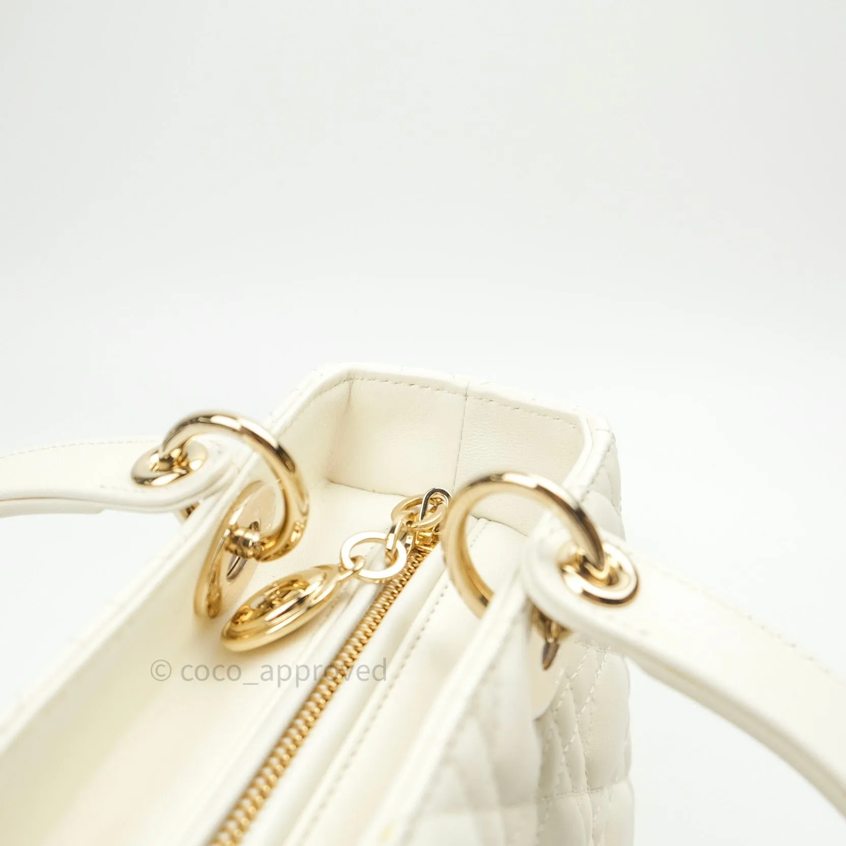 Christian Dior Lambskin Medium Lady Dior Ivory White Gold Hardware
