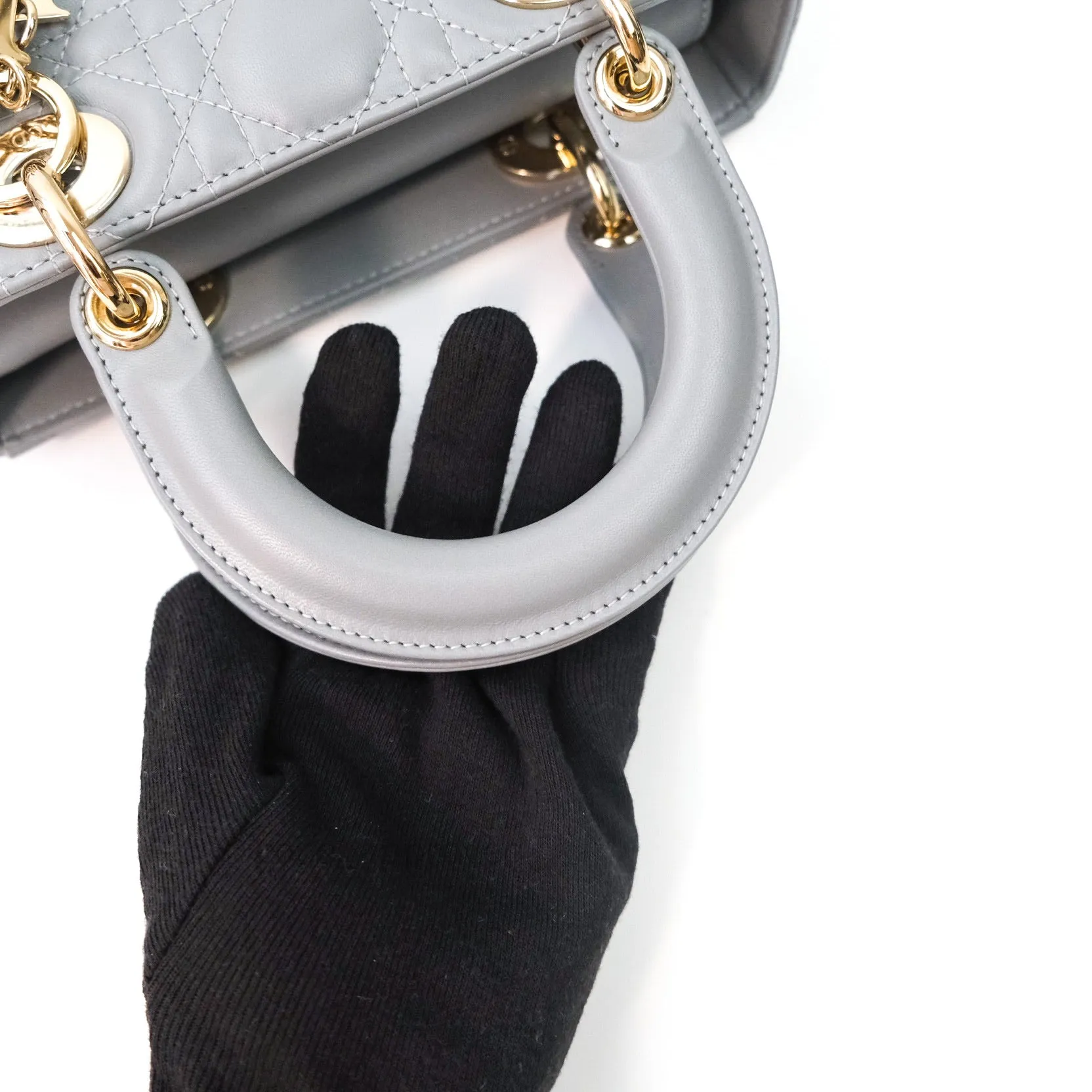 Christian Dior Lambskin My ABCDior Lady Dior Grey Gold Hardware