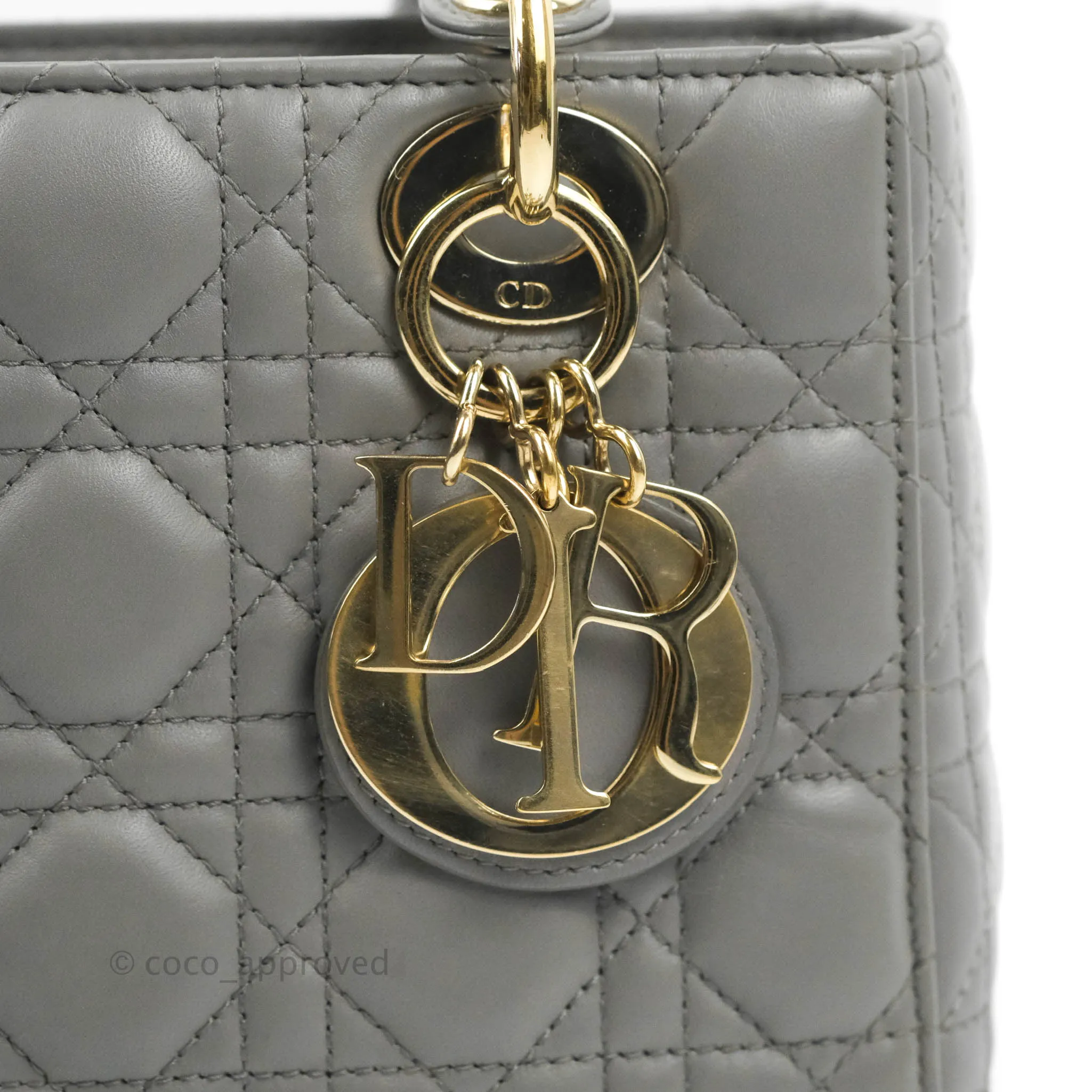 Christian Dior Lambskin My ABCDior Lady Dior Grey Gold Hardware