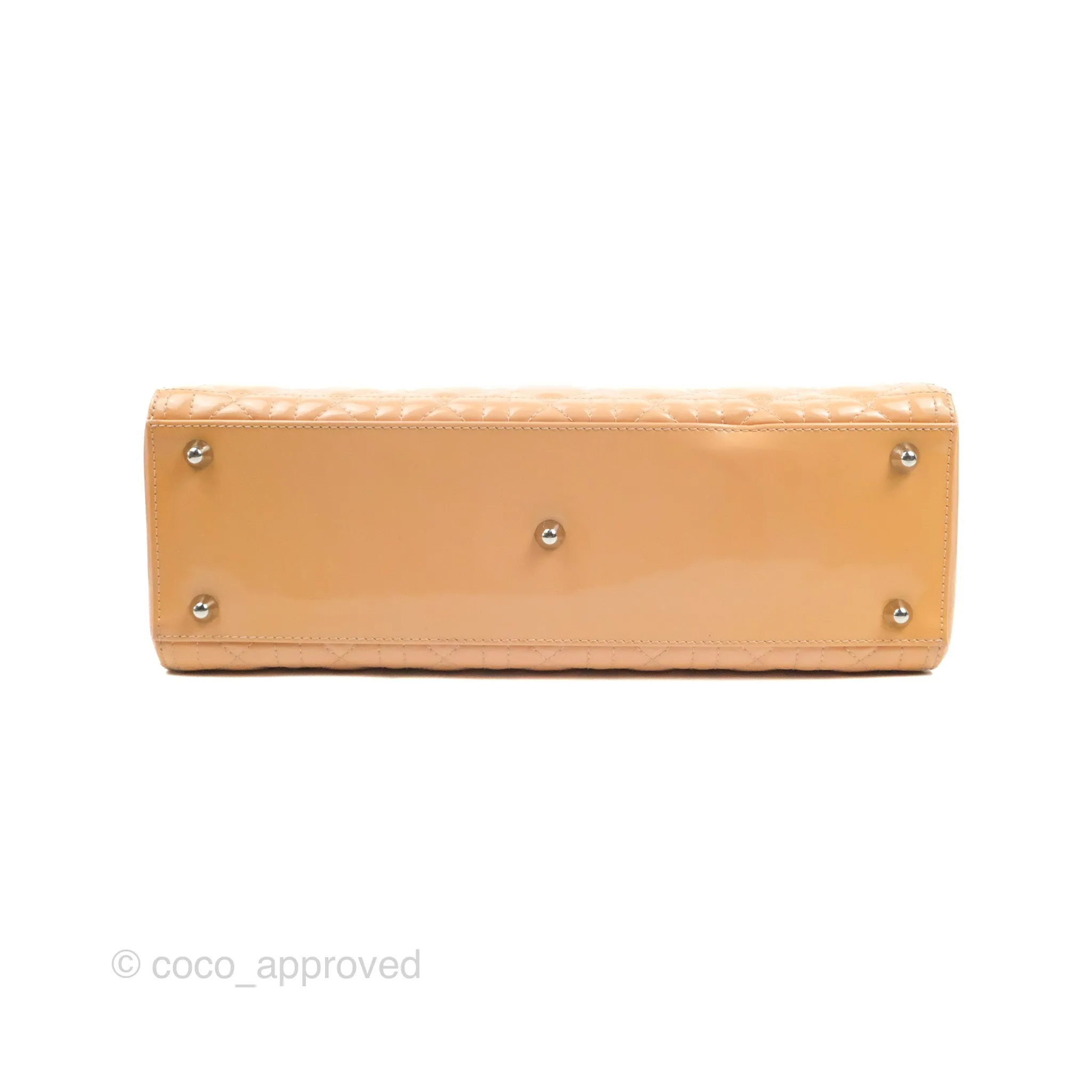 Christian Dior Large Lady Dior Cannage Orange Beige Patent Silver Hardware