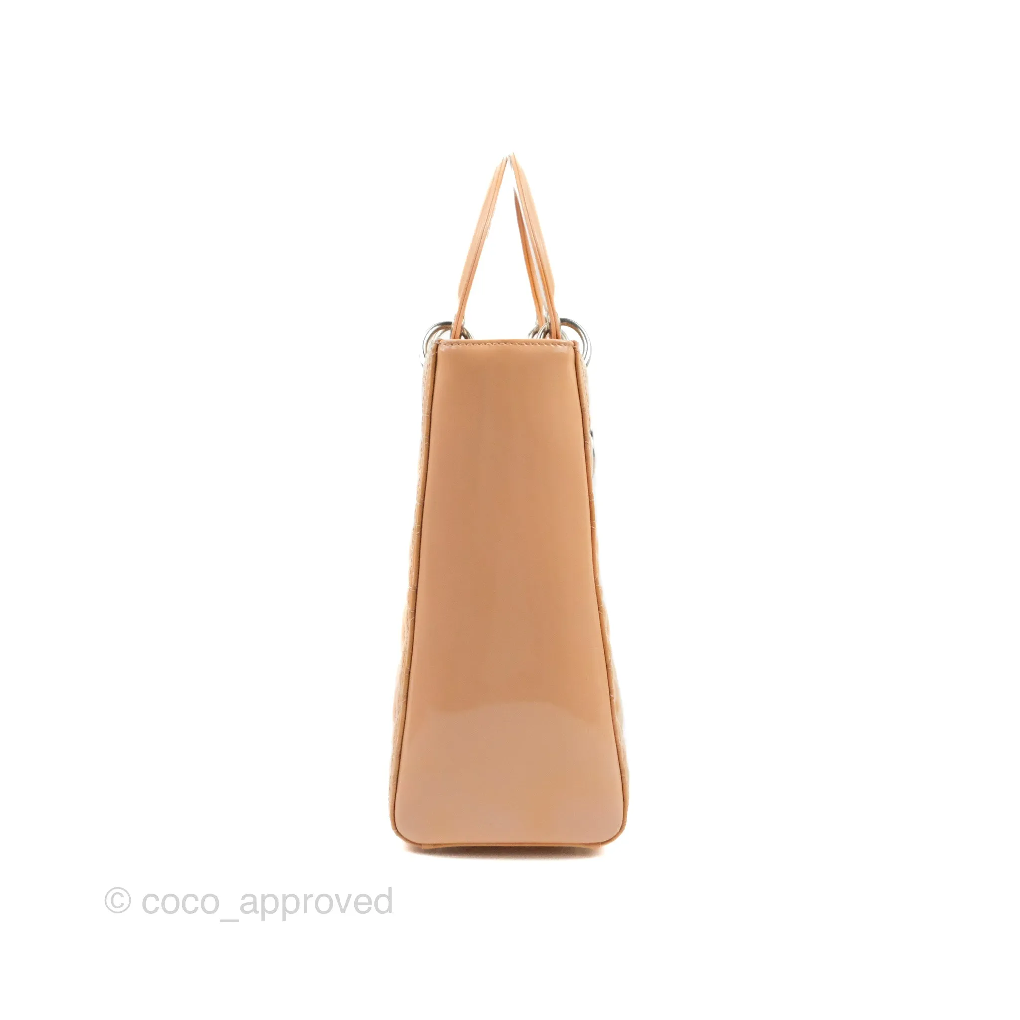 Christian Dior Large Lady Dior Cannage Orange Beige Patent Silver Hardware