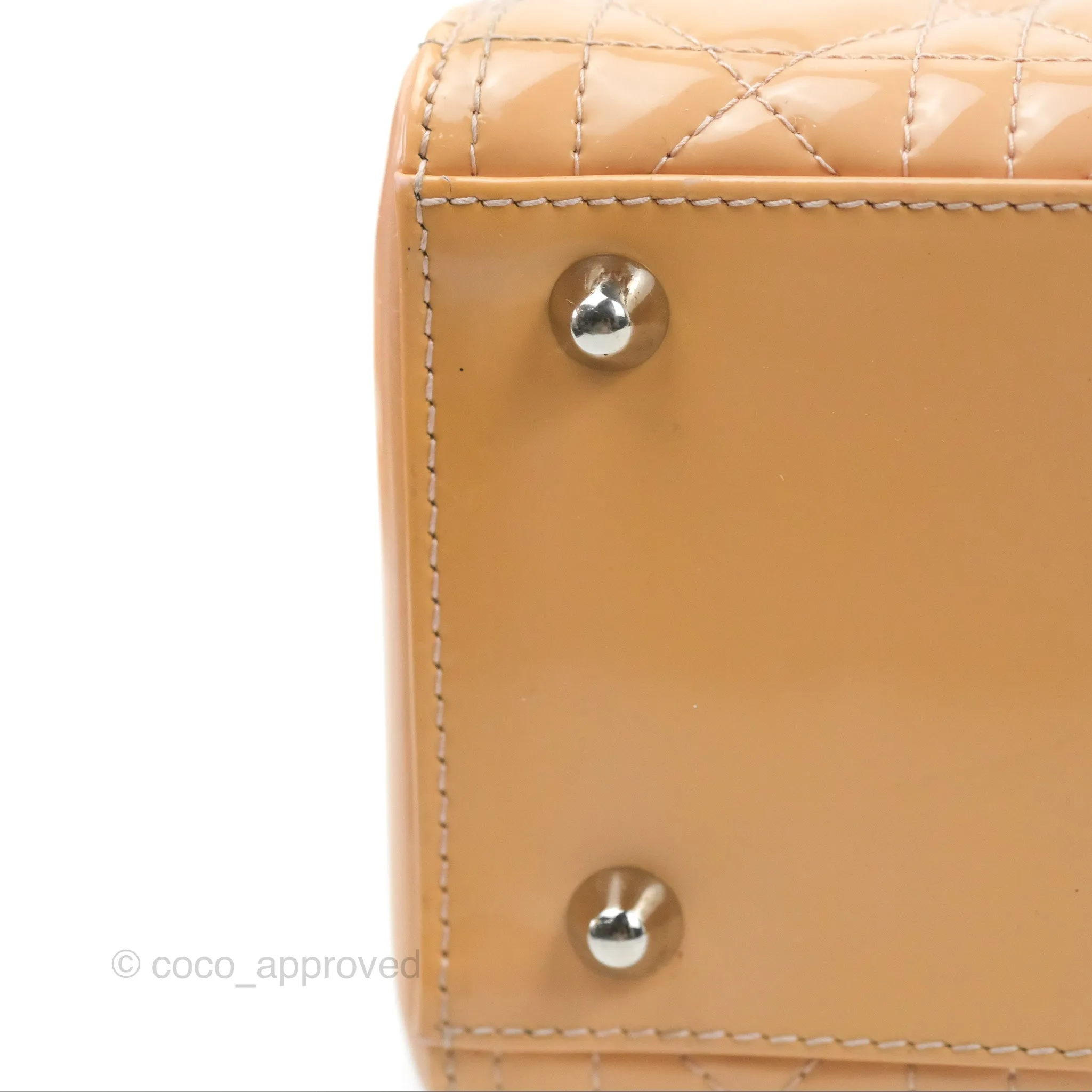 Christian Dior Large Lady Dior Cannage Orange Beige Patent Silver Hardware