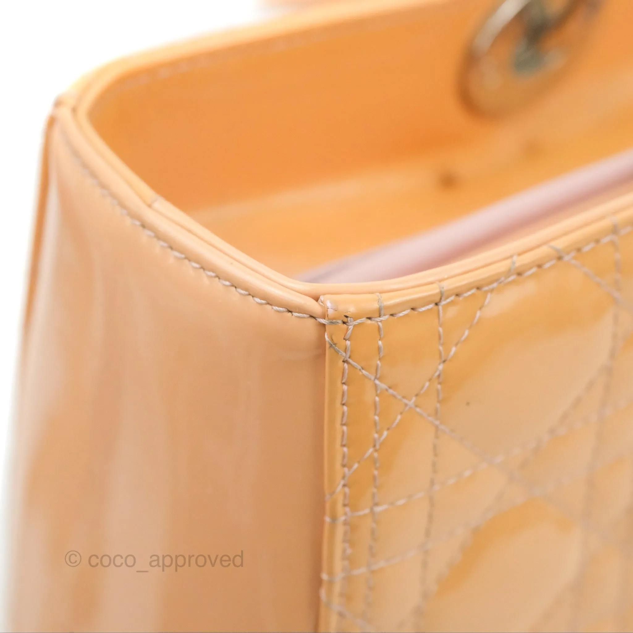 Christian Dior Large Lady Dior Cannage Orange Beige Patent Silver Hardware