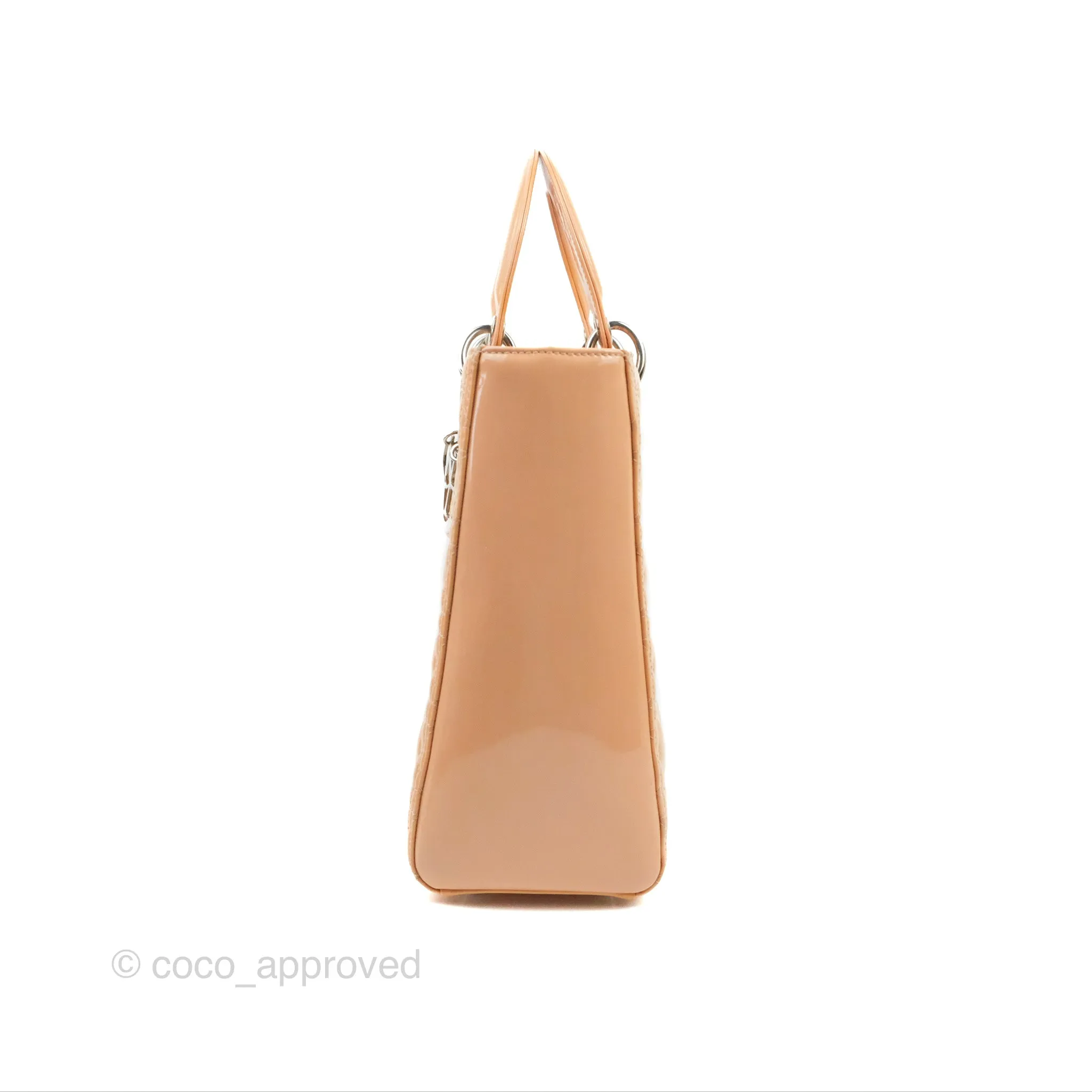 Christian Dior Large Lady Dior Cannage Orange Beige Patent Silver Hardware