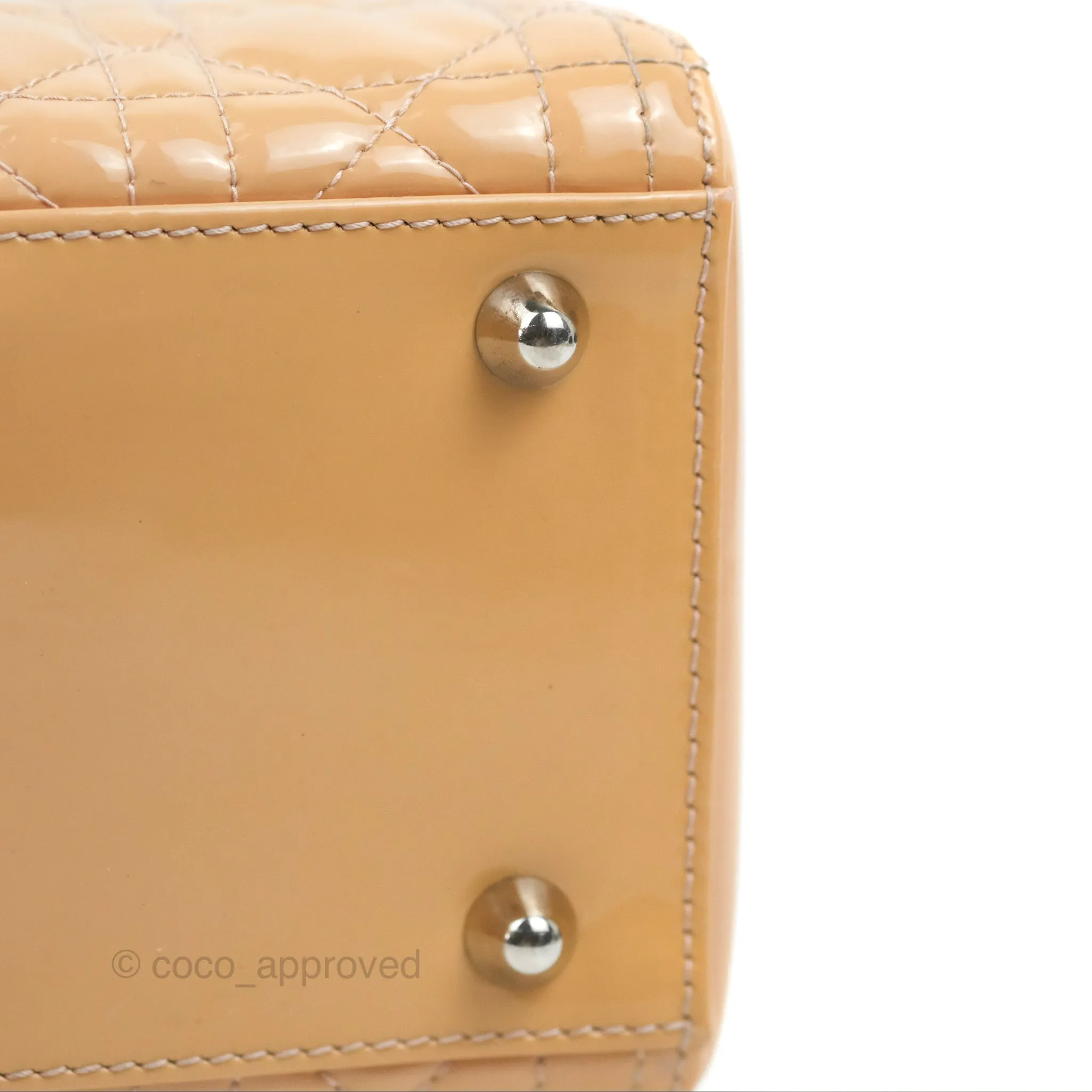 Christian Dior Large Lady Dior Cannage Orange Beige Patent Silver Hardware