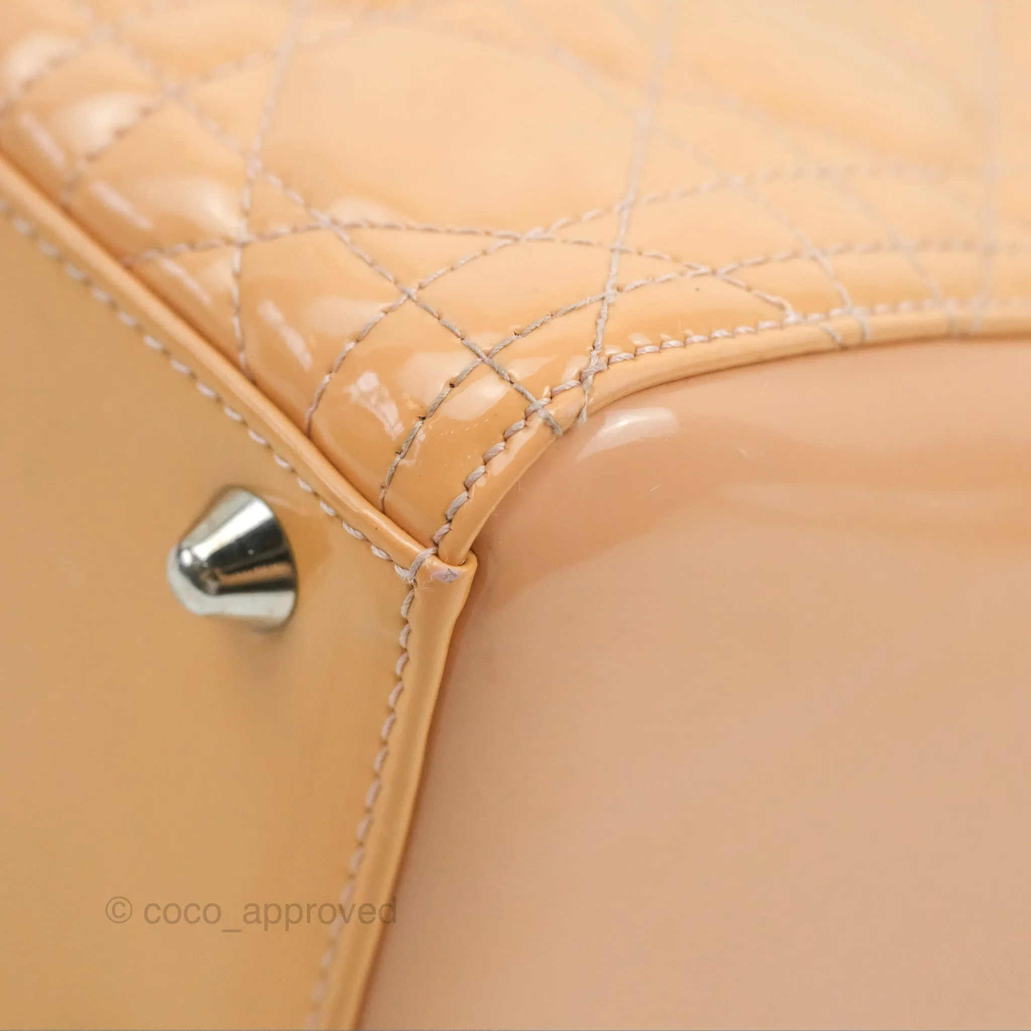 Christian Dior Large Lady Dior Cannage Orange Beige Patent Silver Hardware