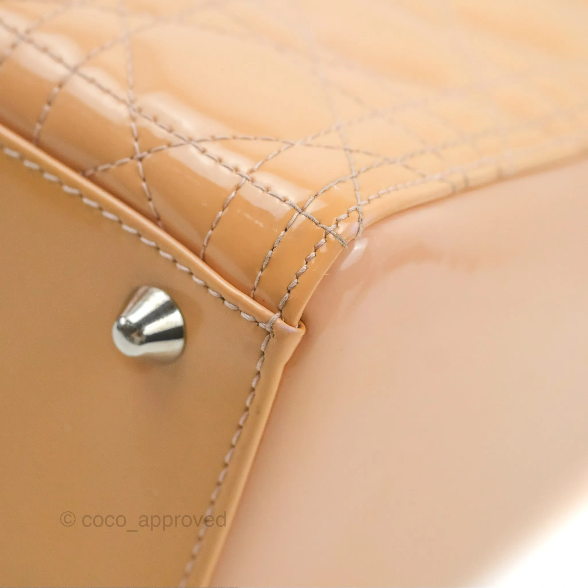 Christian Dior Large Lady Dior Cannage Orange Beige Patent Silver Hardware