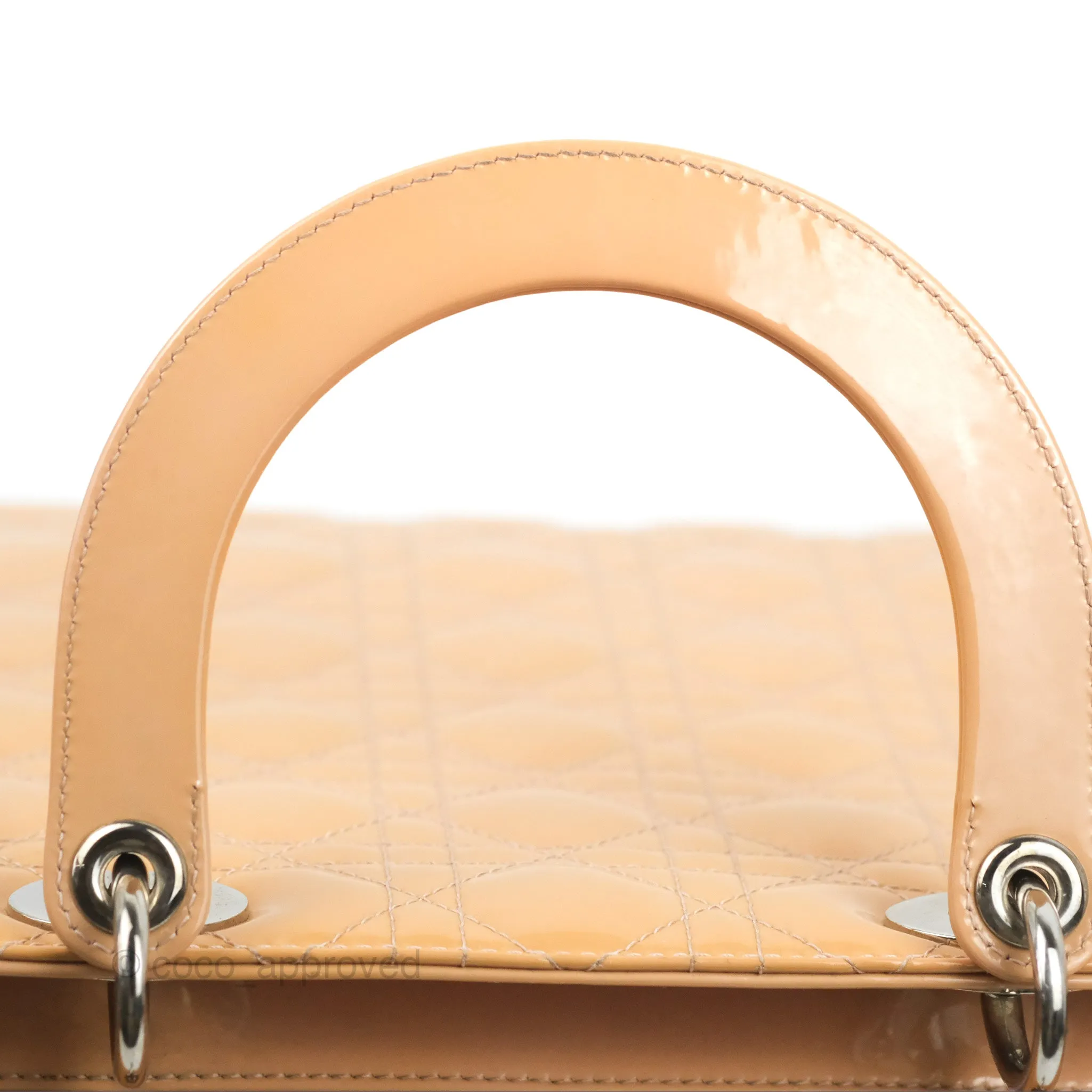 Christian Dior Large Lady Dior Cannage Orange Beige Patent Silver Hardware