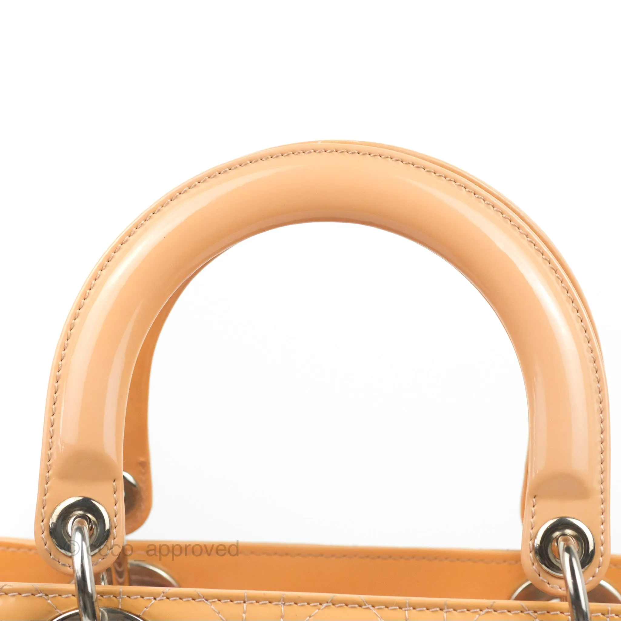 Christian Dior Large Lady Dior Cannage Orange Beige Patent Silver Hardware