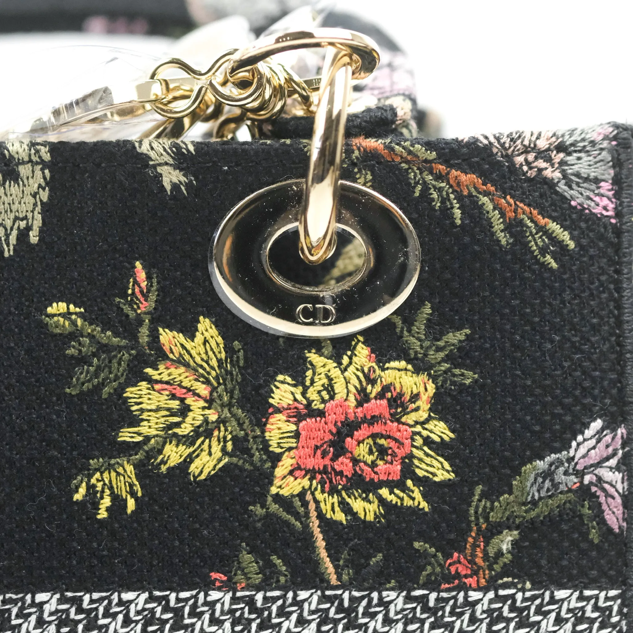 Christian Dior Medium Lady D-Lite Bag Black Dior Jardin Botanique Embroidery