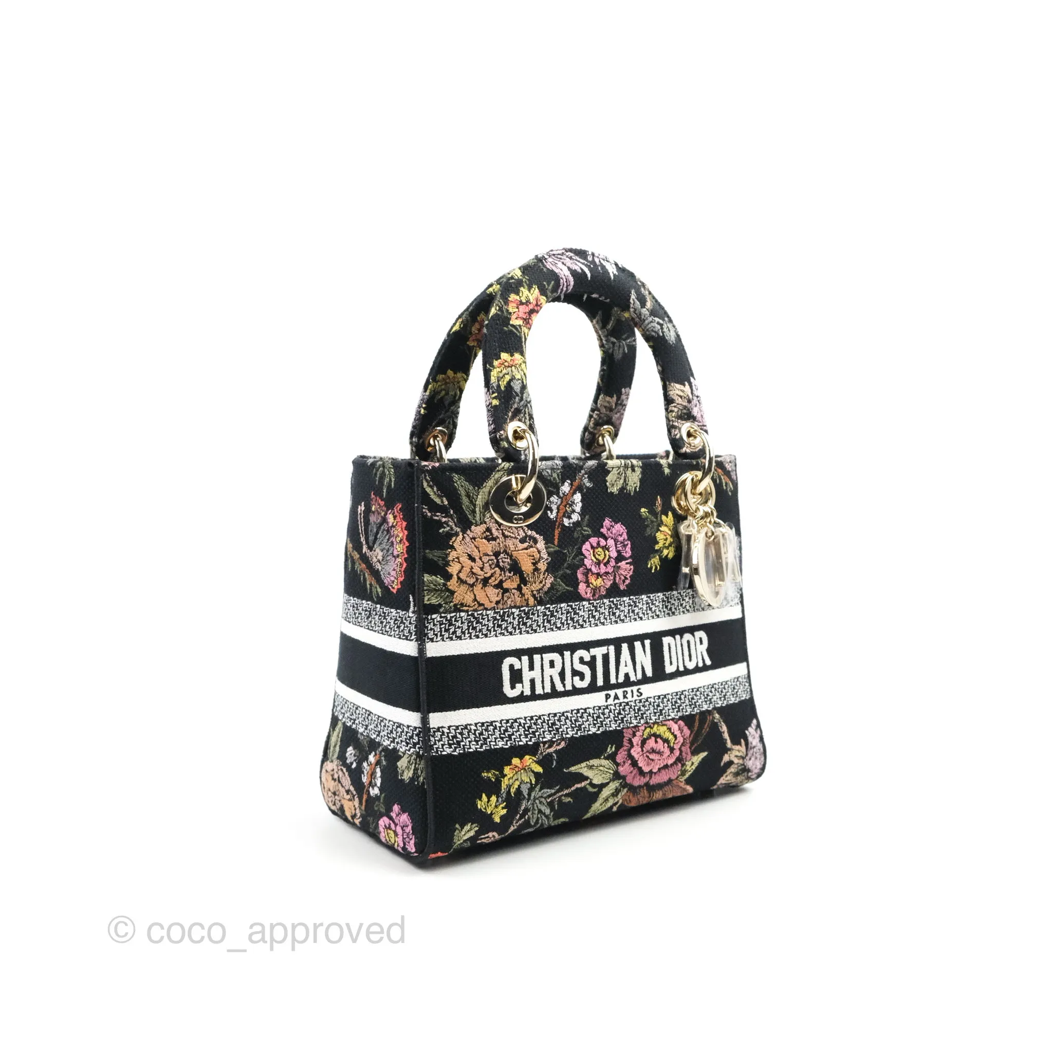 Christian Dior Medium Lady D-Lite Bag Black Dior Jardin Botanique Embroidery