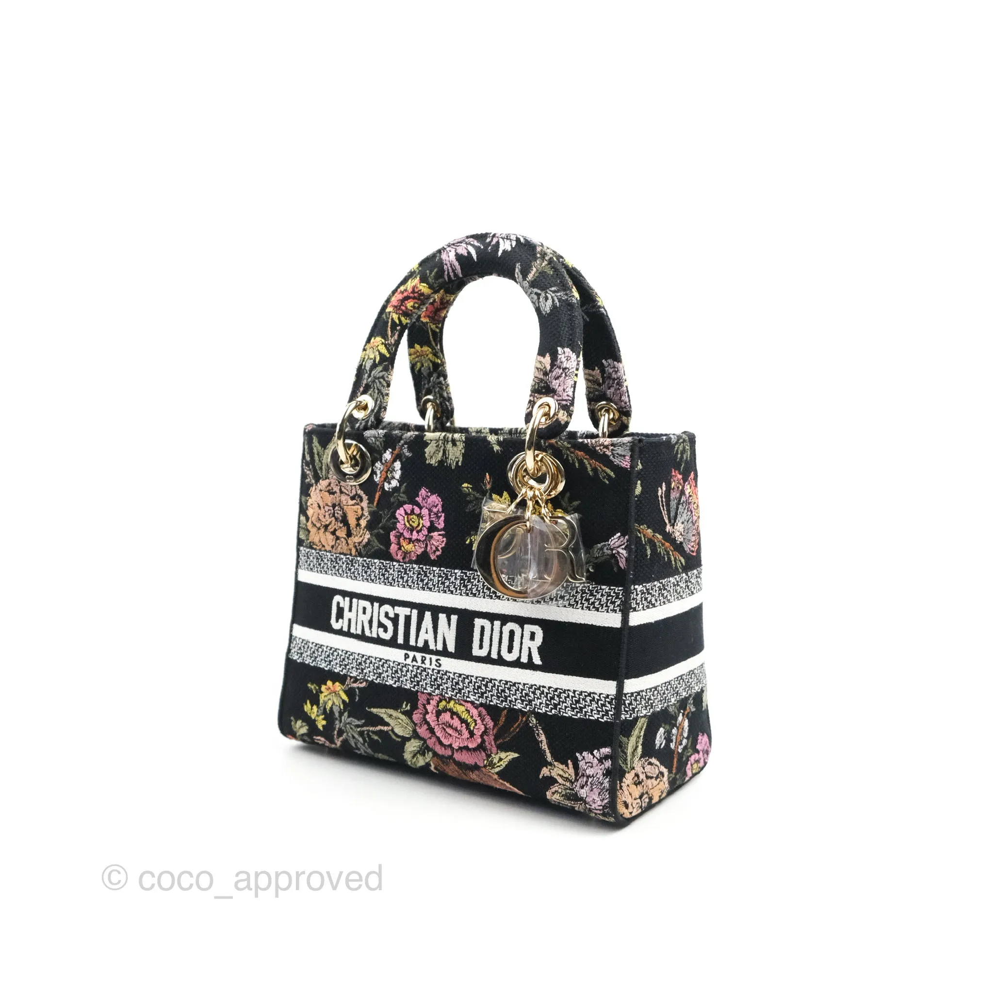 Christian Dior Medium Lady D-Lite Bag Black Dior Jardin Botanique Embroidery
