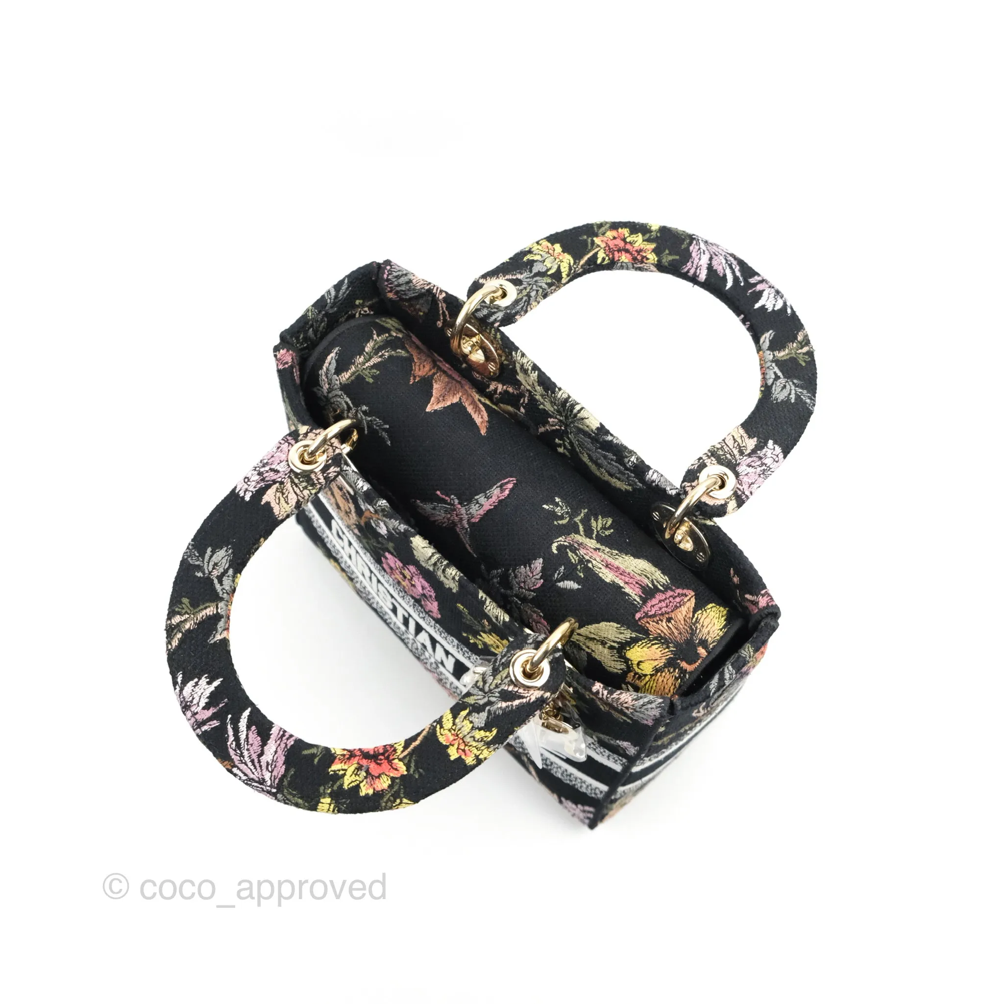 Christian Dior Medium Lady D-Lite Bag Black Dior Jardin Botanique Embroidery
