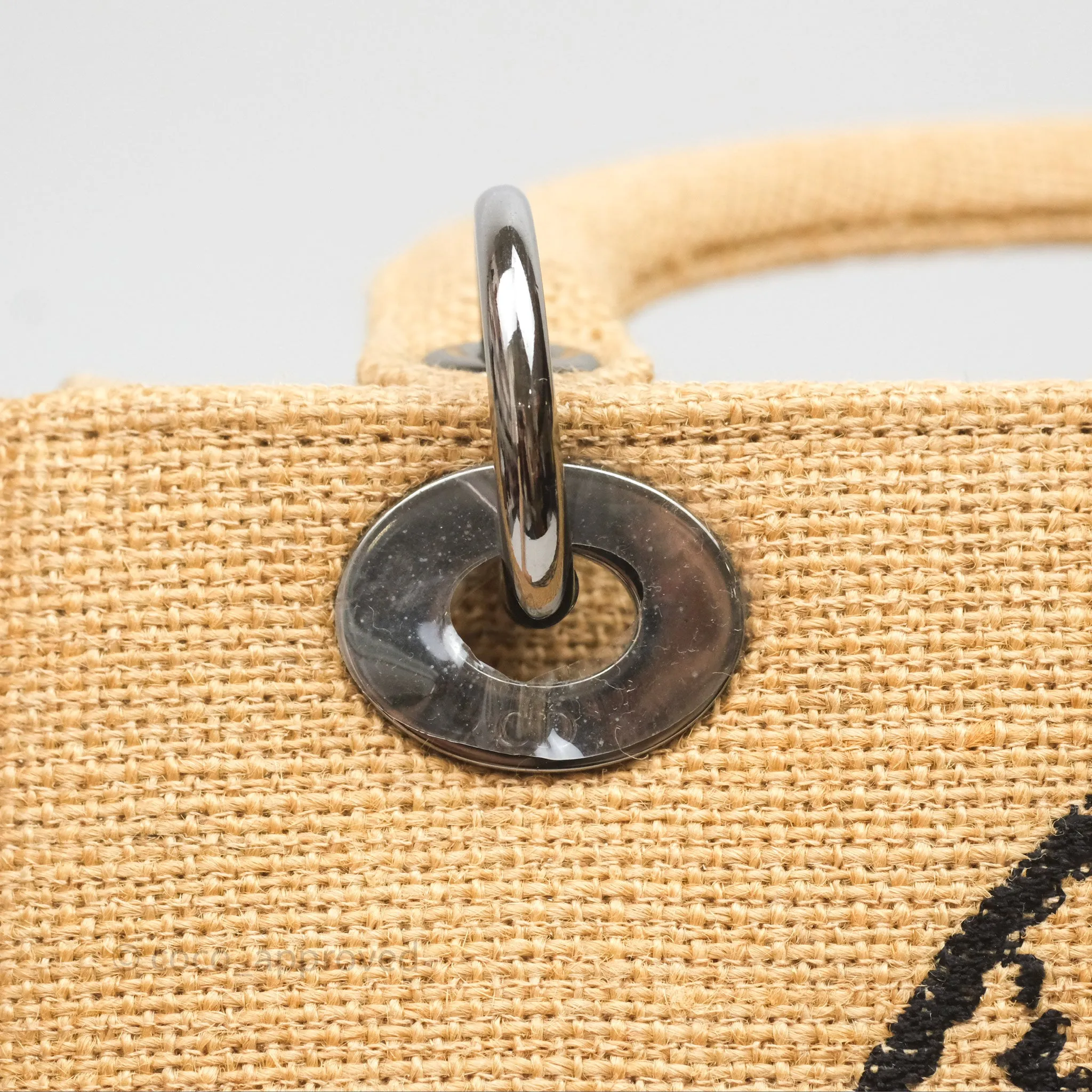 Christian Dior Medium Lady D-Lite Bag Canvas Jute Embroidered