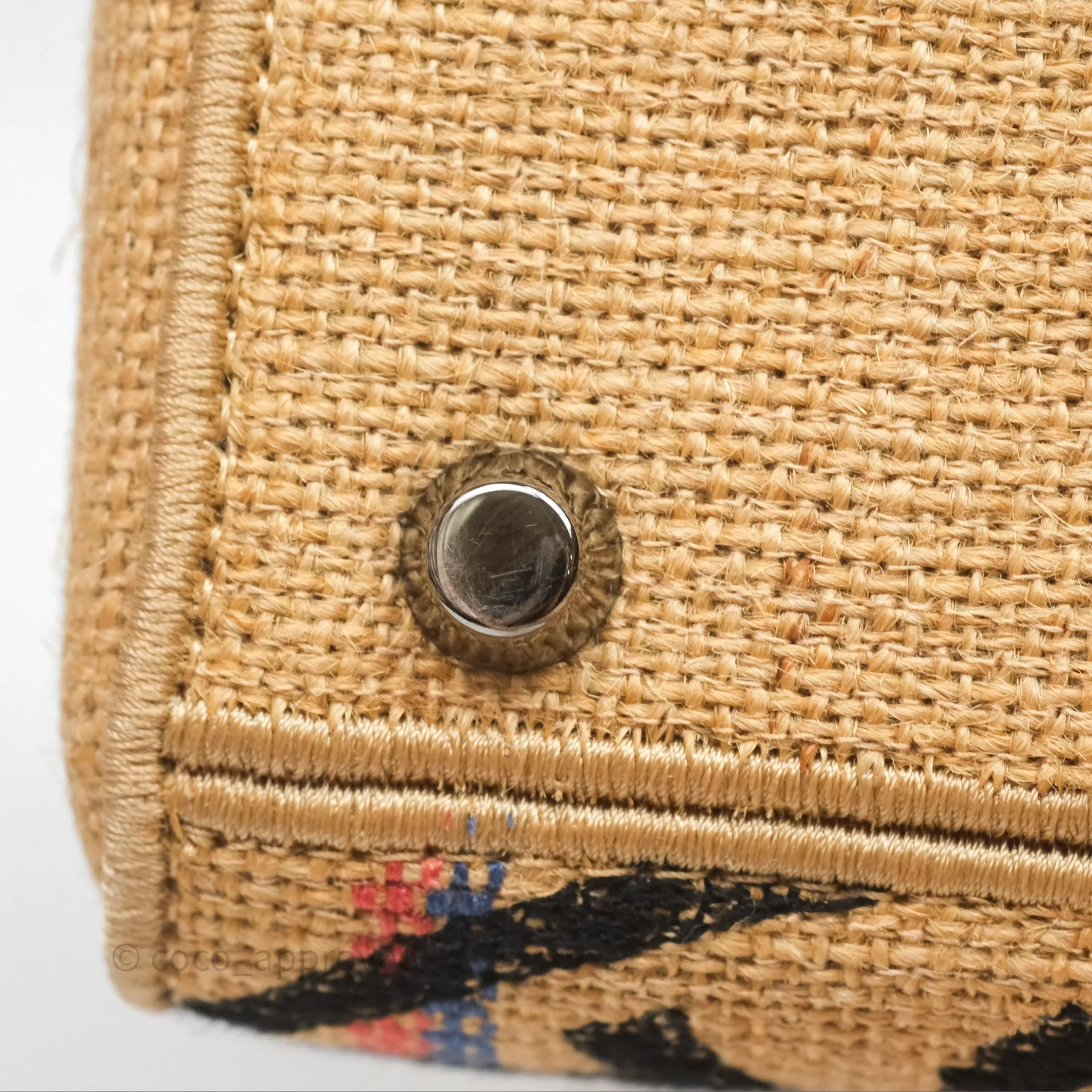 Christian Dior Medium Lady D-Lite Bag Canvas Jute Embroidered