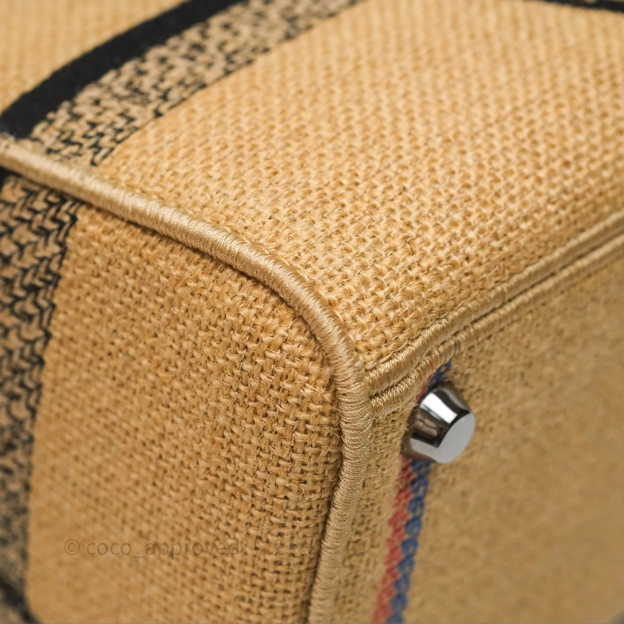 Christian Dior Medium Lady D-Lite Bag Canvas Jute Embroidered