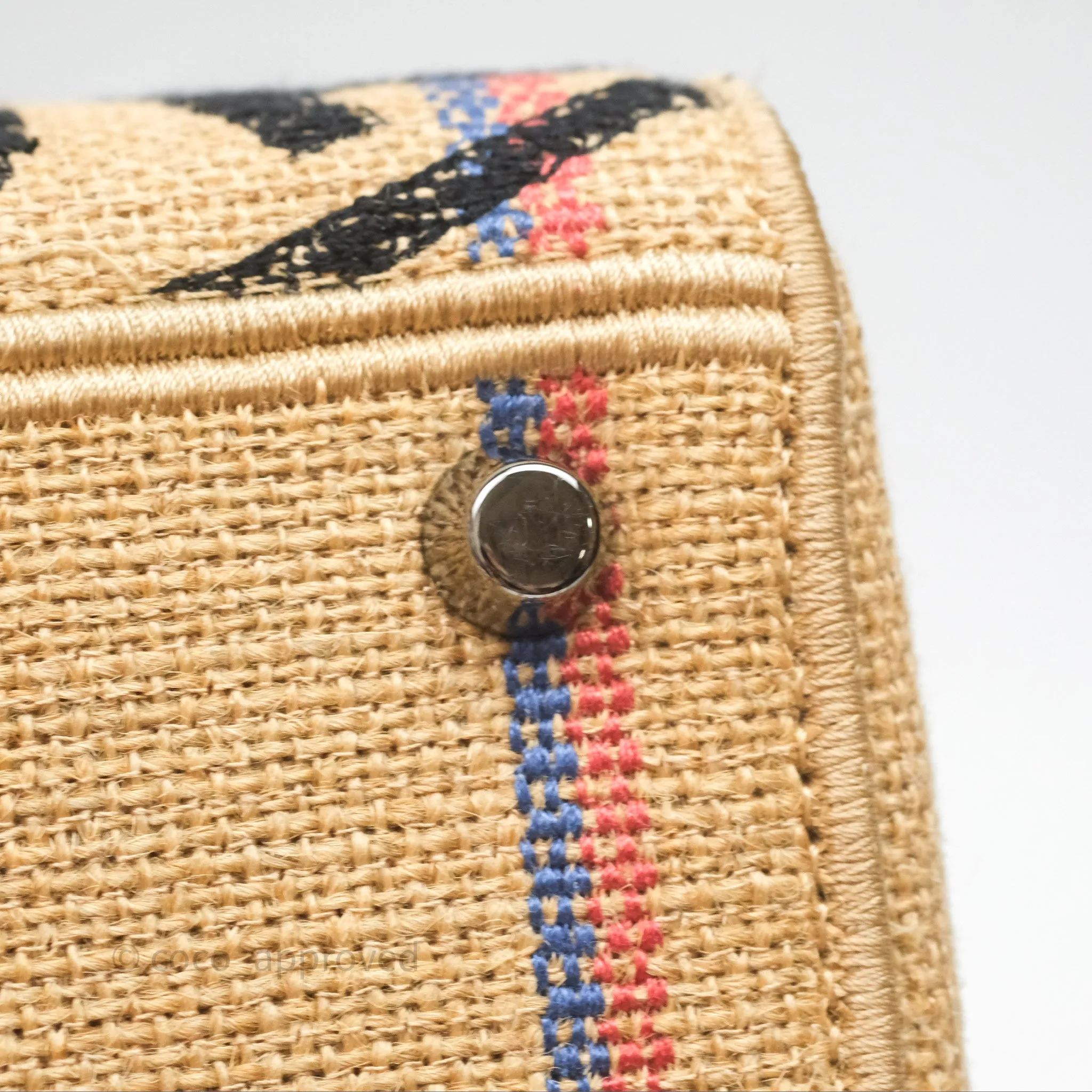 Christian Dior Medium Lady D-Lite Bag Canvas Jute Embroidered