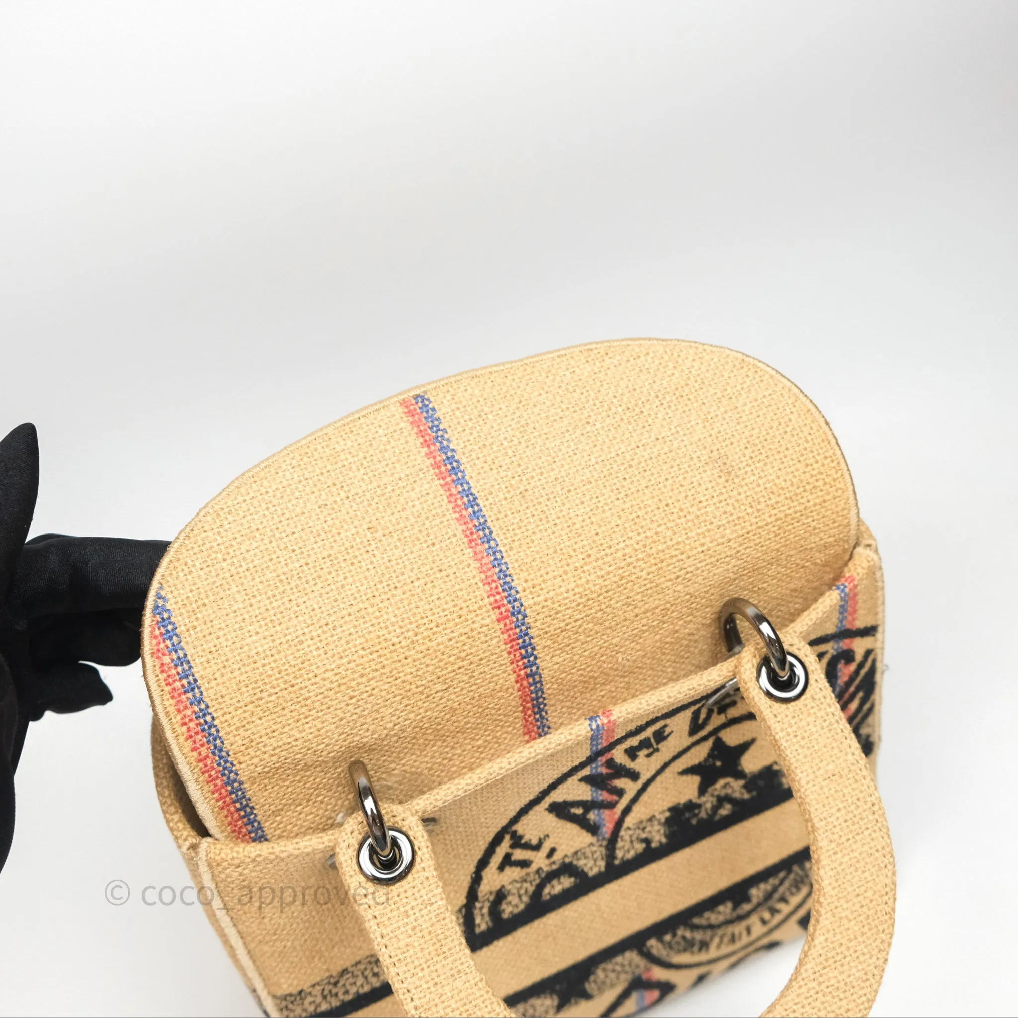 Christian Dior Medium Lady D-Lite Bag Canvas Jute Embroidered