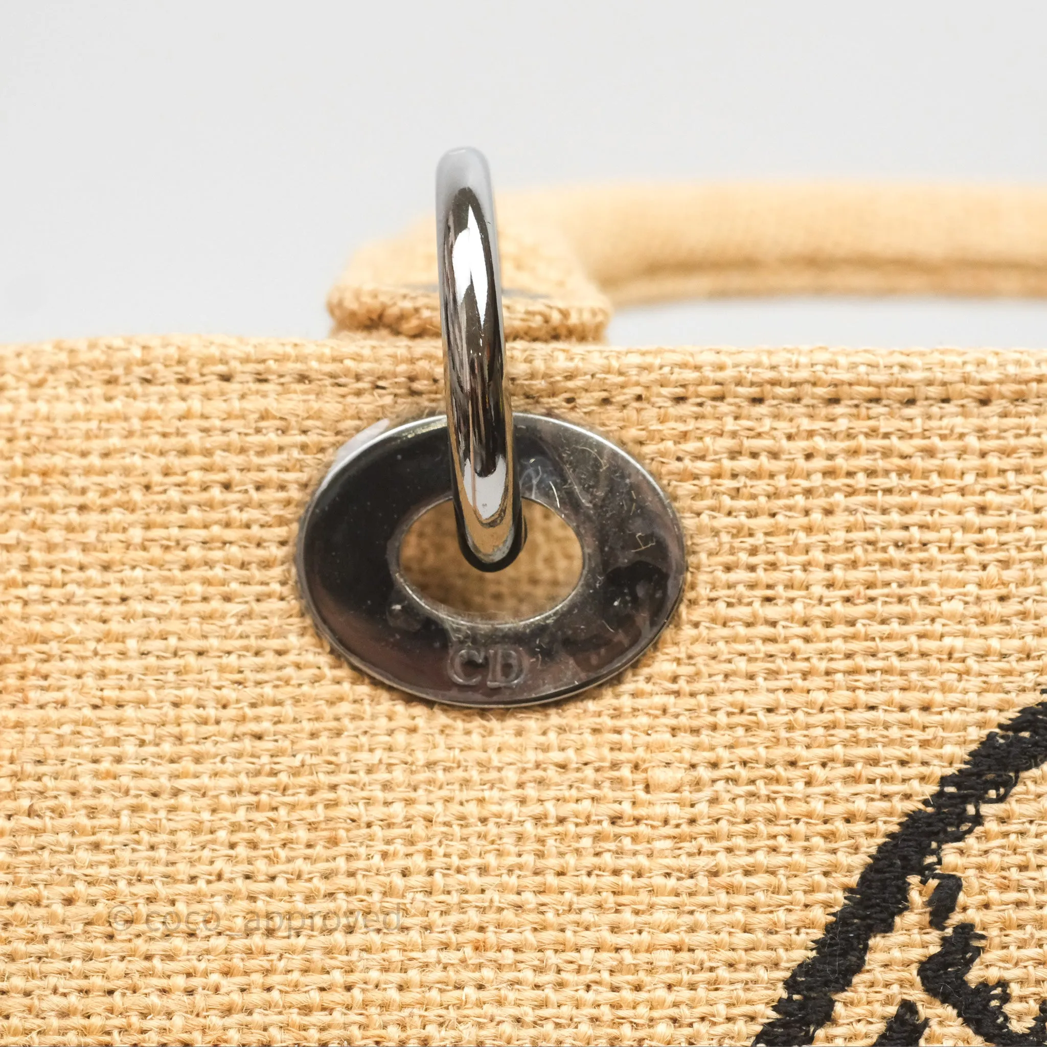 Christian Dior Medium Lady D-Lite Bag Canvas Jute Embroidered