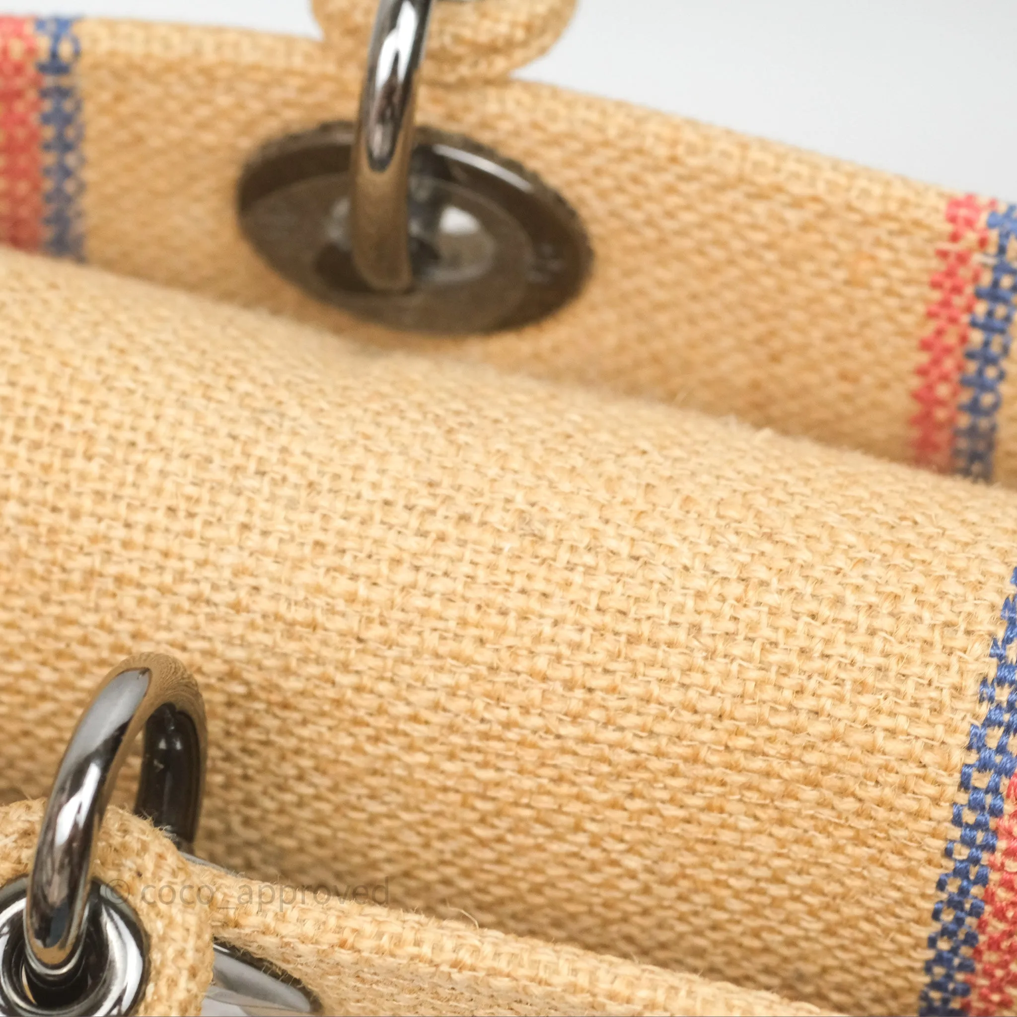 Christian Dior Medium Lady D-Lite Bag Canvas Jute Embroidered
