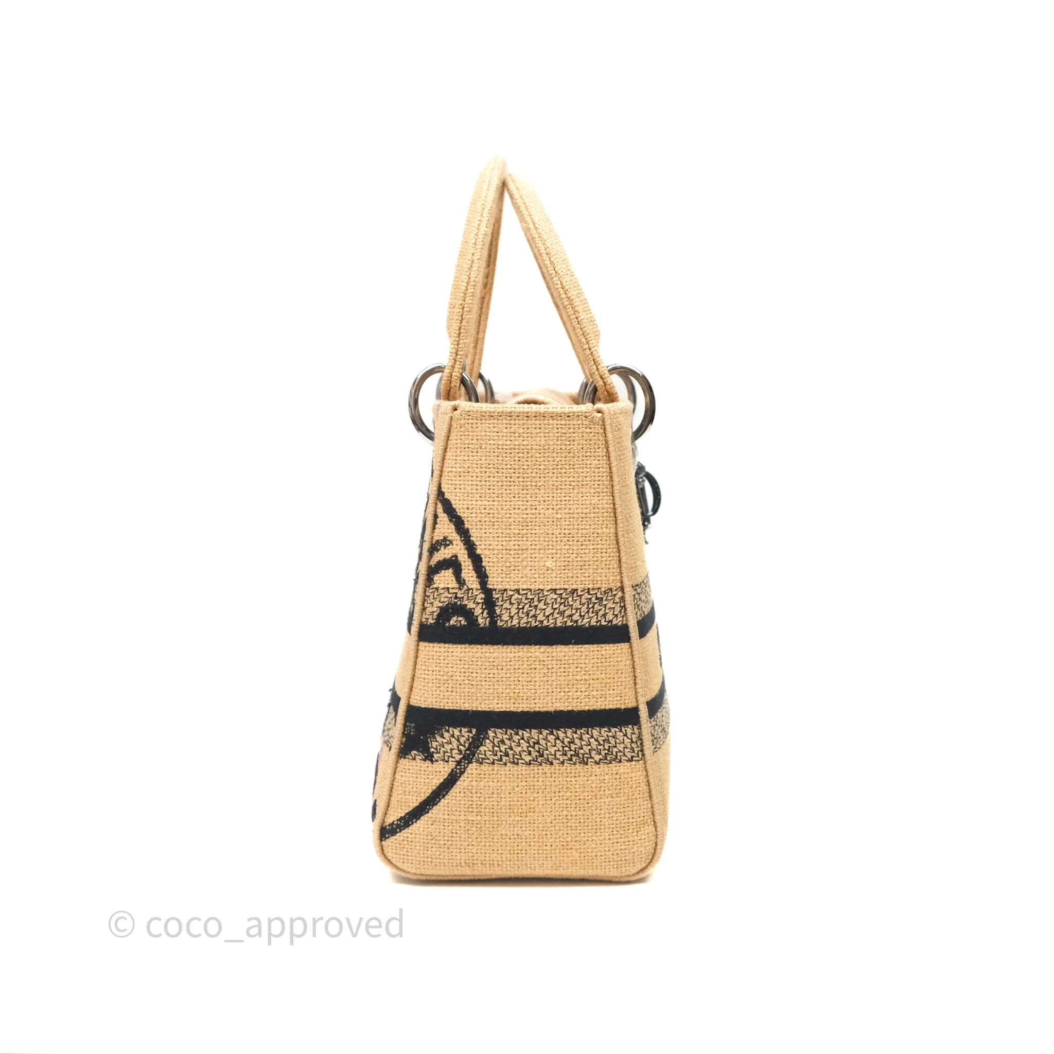 Christian Dior Medium Lady D-Lite Bag Canvas Jute Embroidered