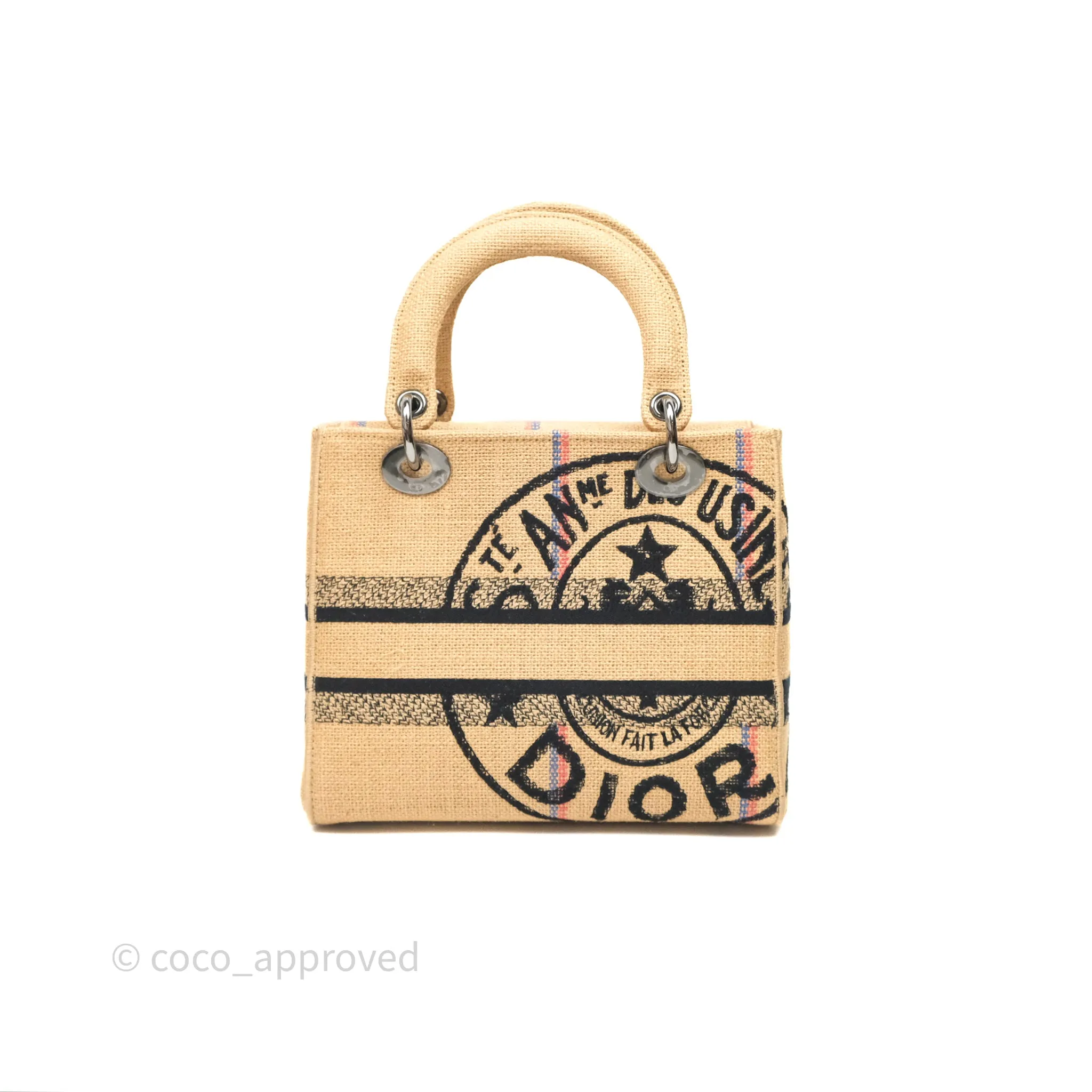 Christian Dior Medium Lady D-Lite Bag Canvas Jute Embroidered