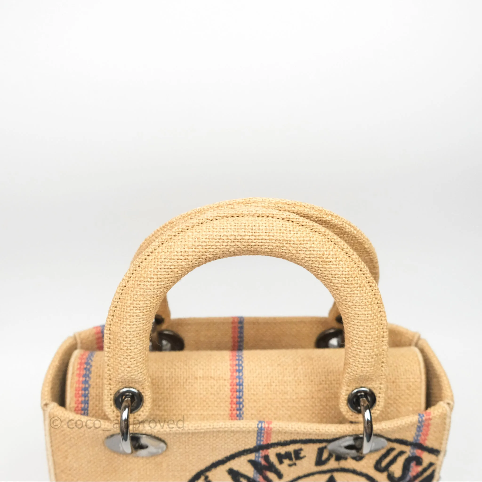 Christian Dior Medium Lady D-Lite Bag Canvas Jute Embroidered