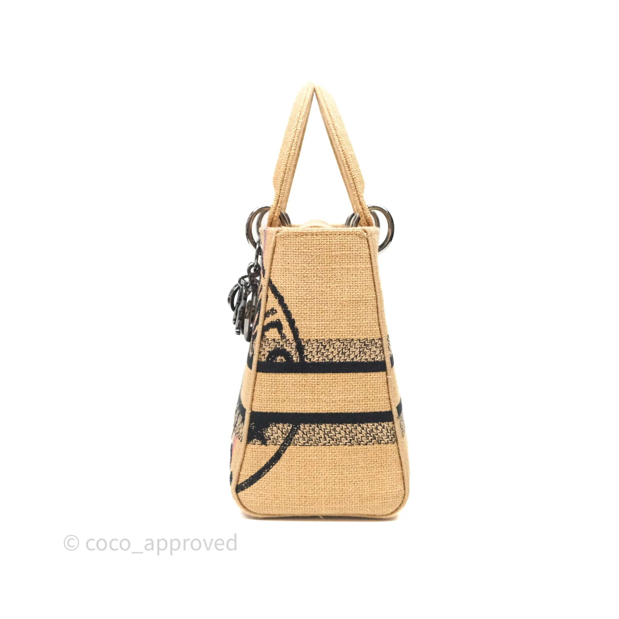 Christian Dior Medium Lady D-Lite Bag Canvas Jute Embroidered