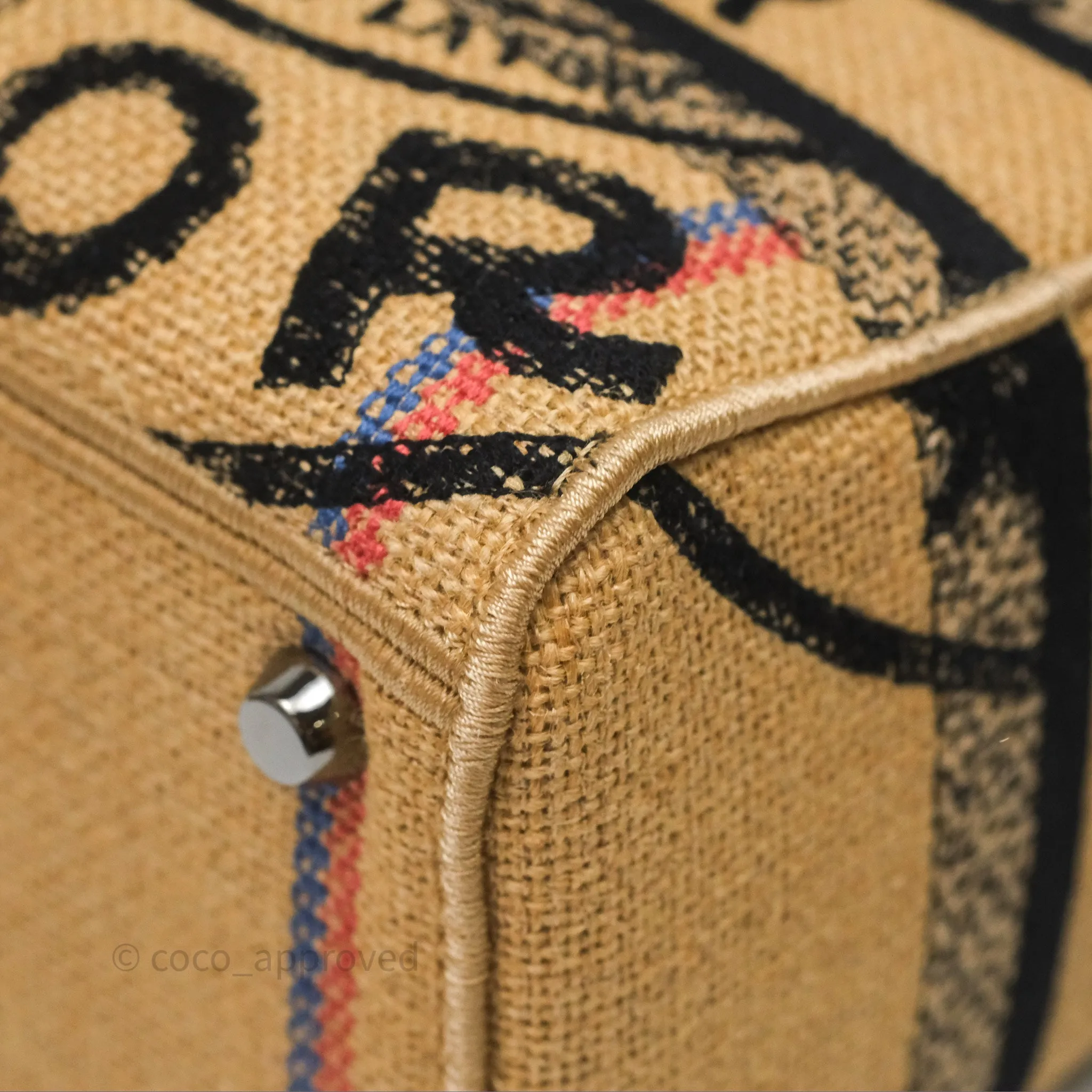 Christian Dior Medium Lady D-Lite Bag Canvas Jute Embroidered