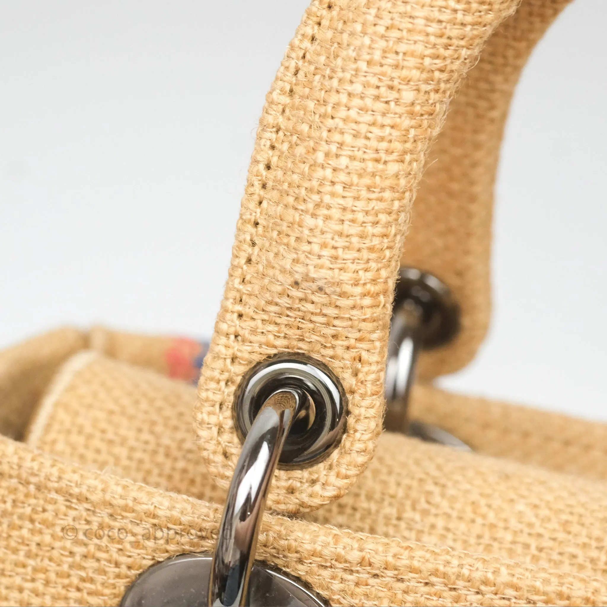 Christian Dior Medium Lady D-Lite Bag Canvas Jute Embroidered