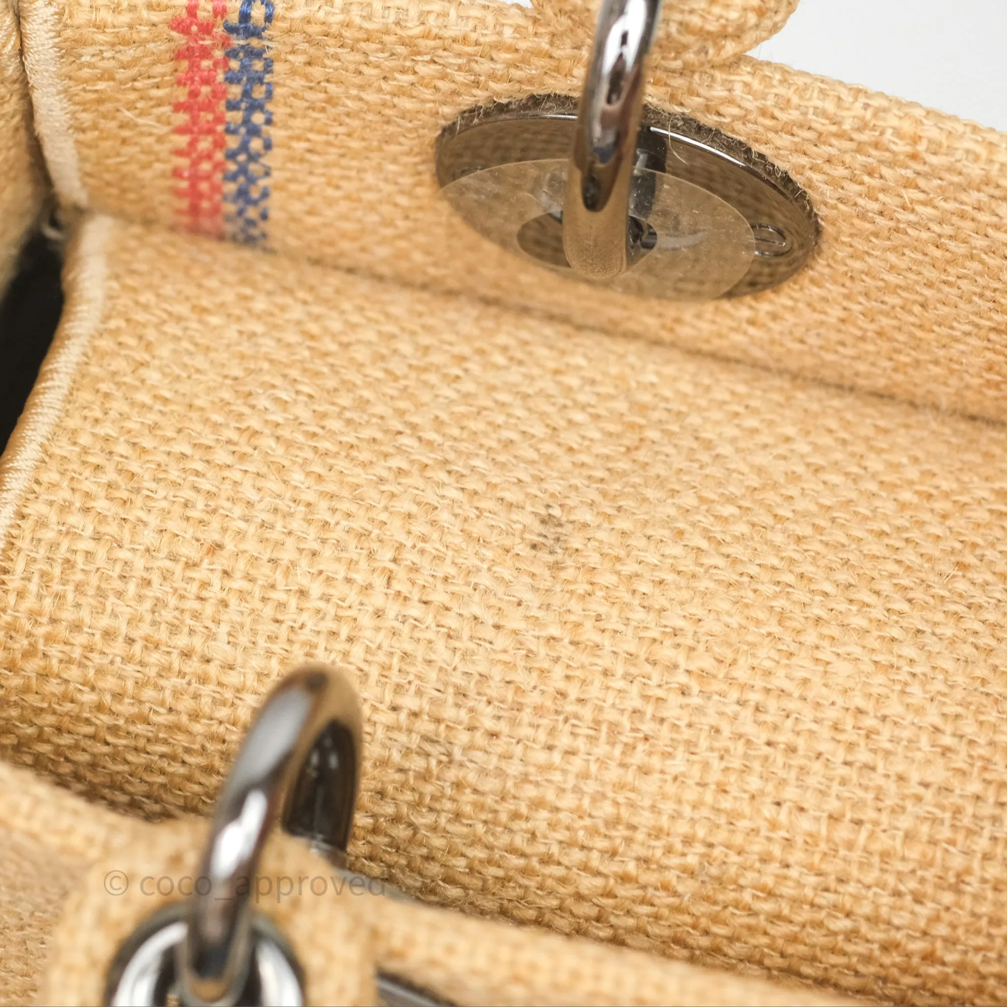 Christian Dior Medium Lady D-Lite Bag Canvas Jute Embroidered