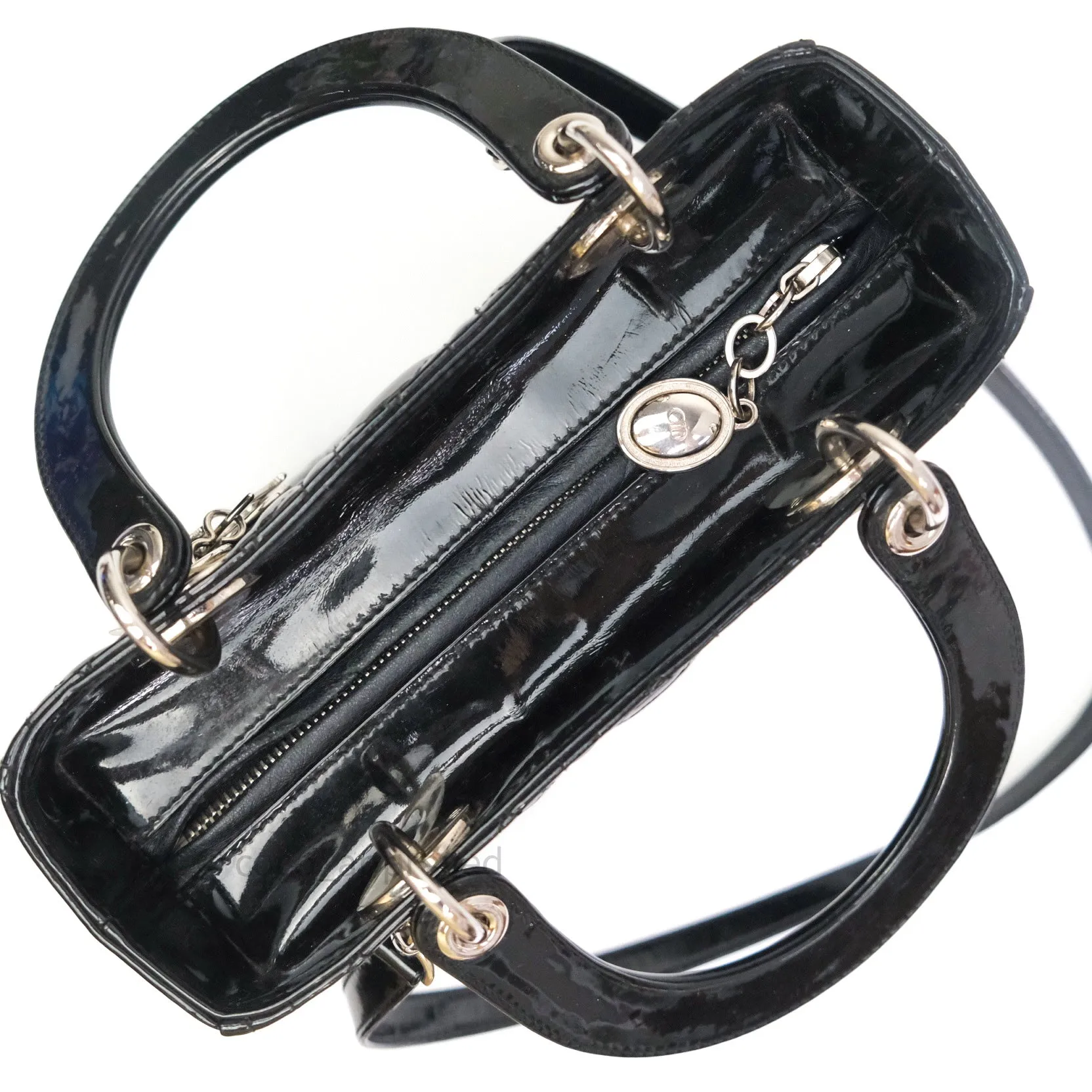 Christian Dior Medium Lady Dior Black Patent Silver Hardware