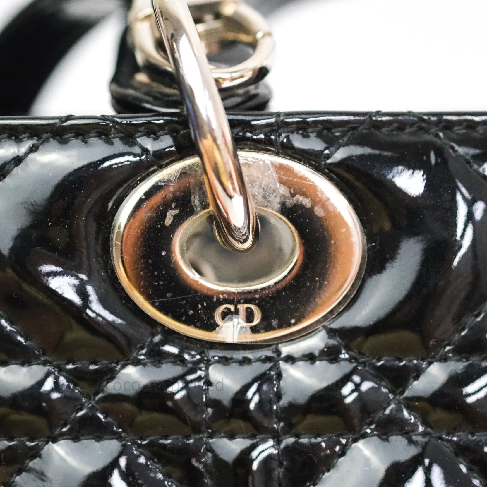 Christian Dior Medium Lady Dior Black Patent Silver Hardware