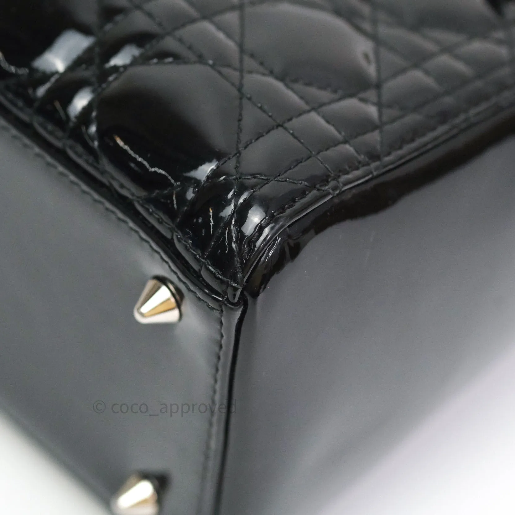 Christian Dior Medium Lady Dior Black Patent Silver Hardware