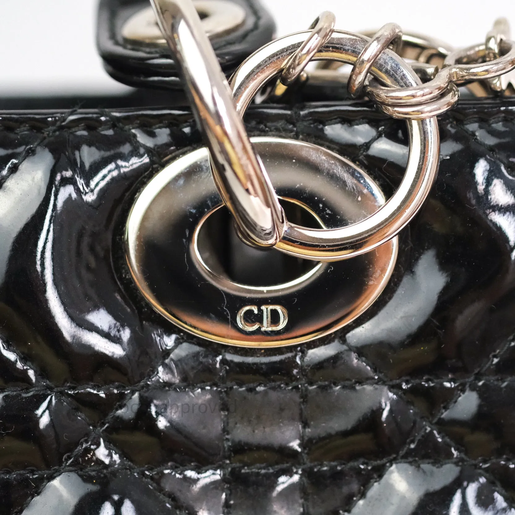 Christian Dior Medium Lady Dior Black Patent Silver Hardware