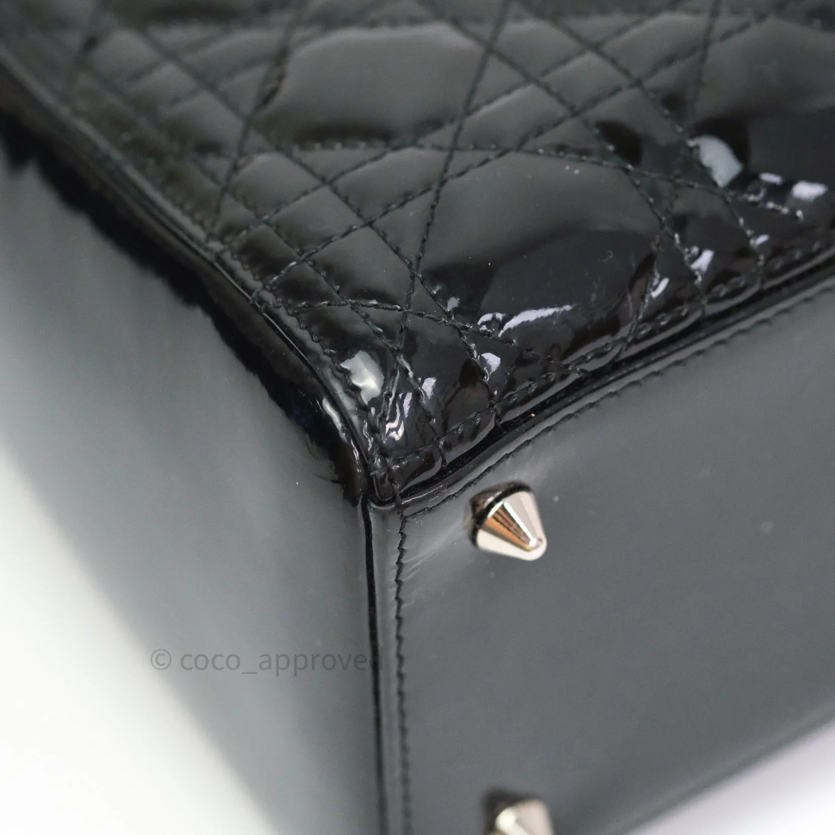 Christian Dior Medium Lady Dior Black Patent Silver Hardware