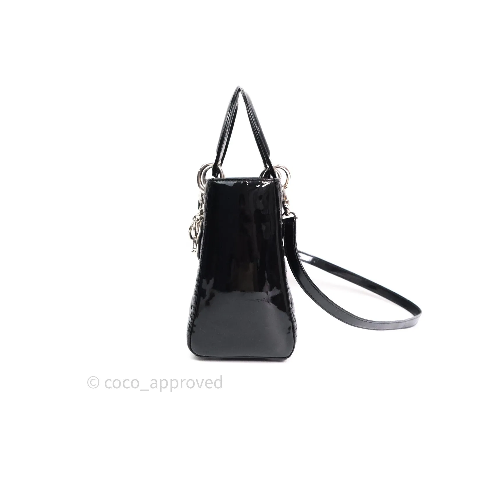 Christian Dior Medium Lady Dior Black Patent Silver Hardware