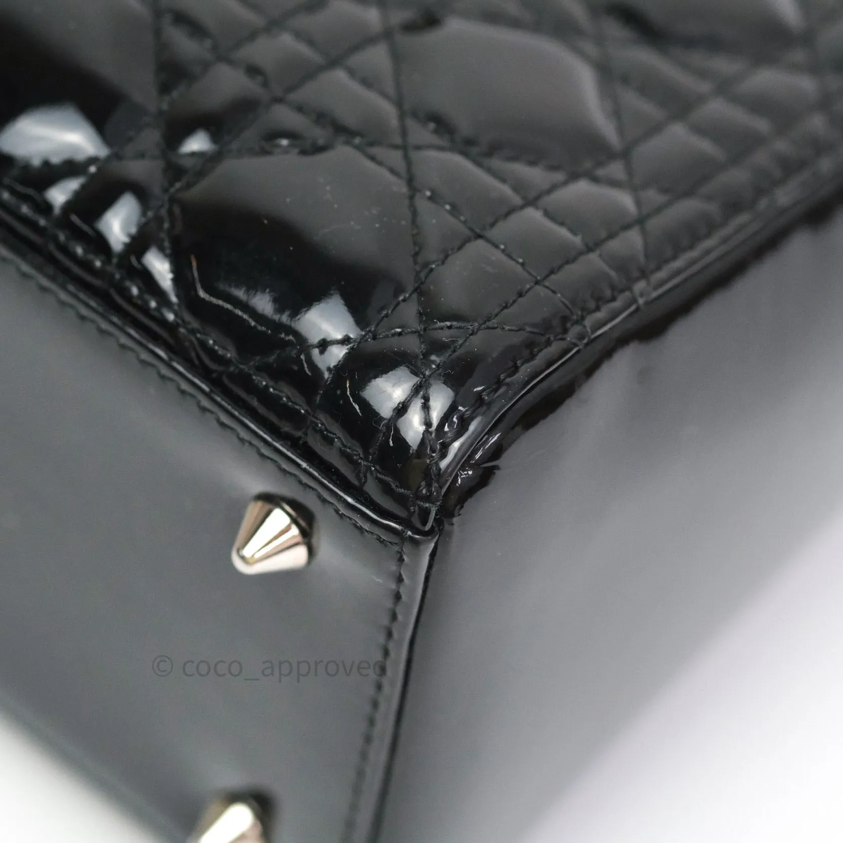 Christian Dior Medium Lady Dior Black Patent Silver Hardware