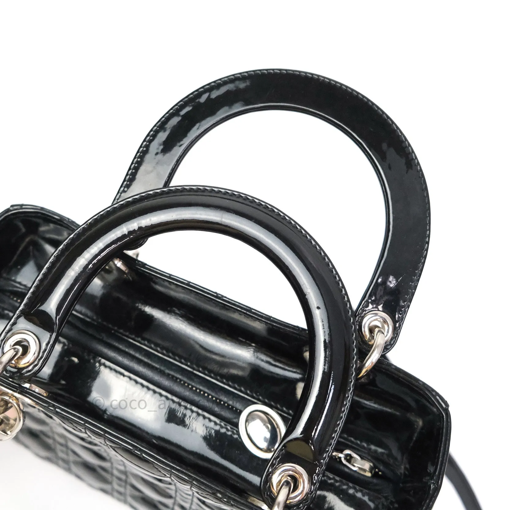 Christian Dior Medium Lady Dior Black Patent Silver Hardware