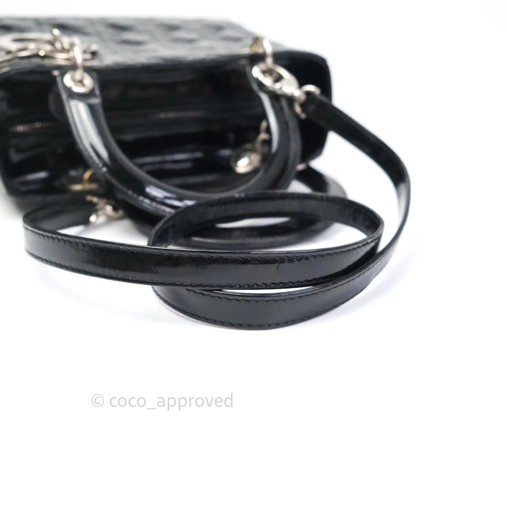 Christian Dior Medium Lady Dior Black Patent Silver Hardware