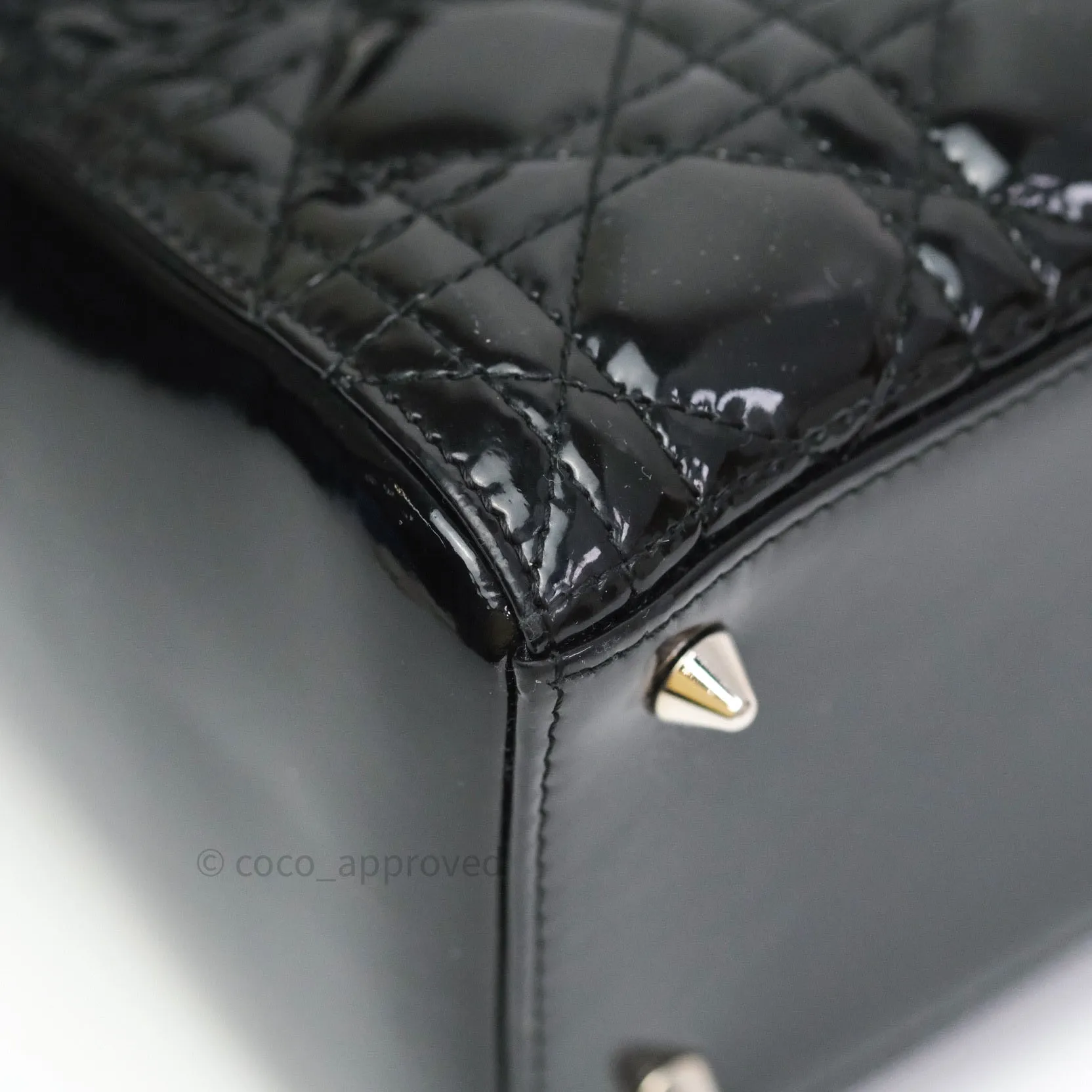 Christian Dior Medium Lady Dior Black Patent Silver Hardware