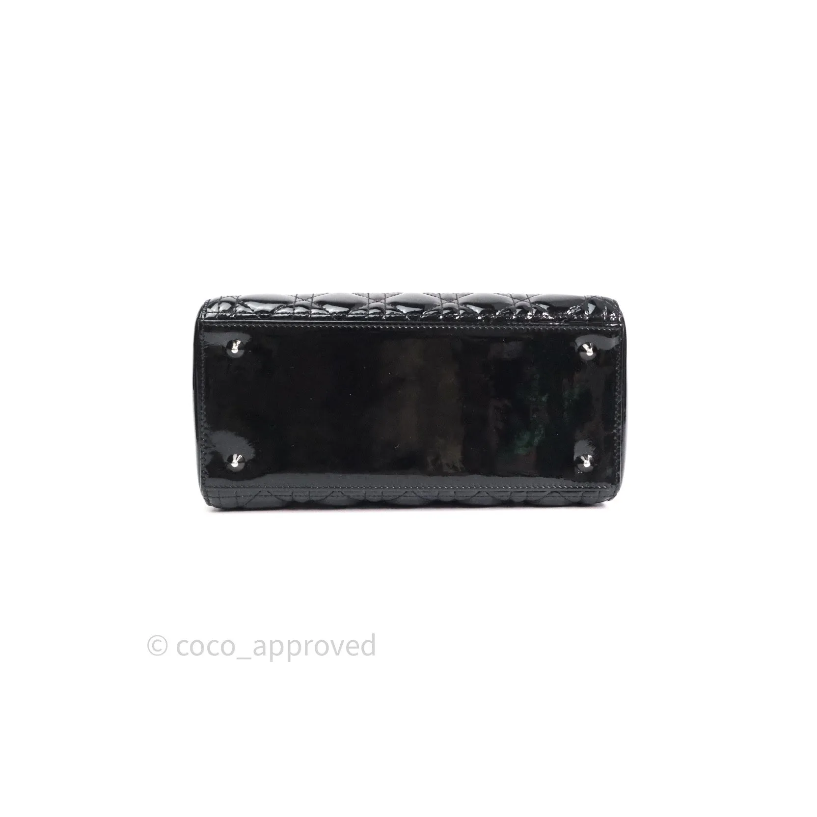 Christian Dior Medium Lady Dior Black Patent Silver Hardware