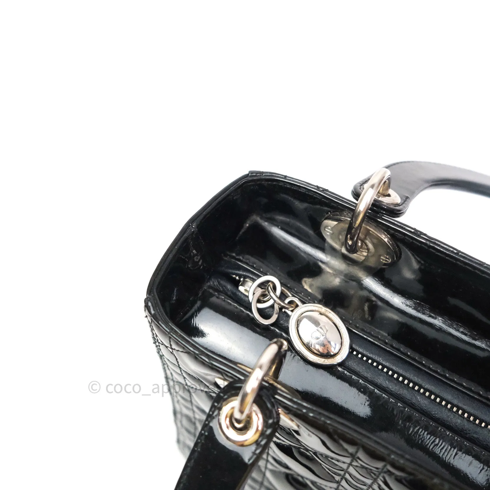 Christian Dior Medium Lady Dior Black Patent Silver Hardware