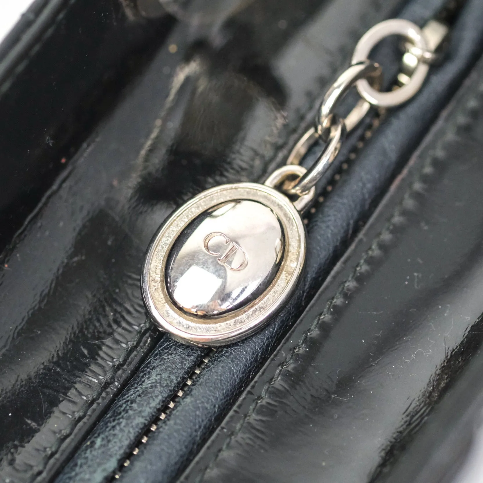Christian Dior Medium Lady Dior Black Patent Silver Hardware