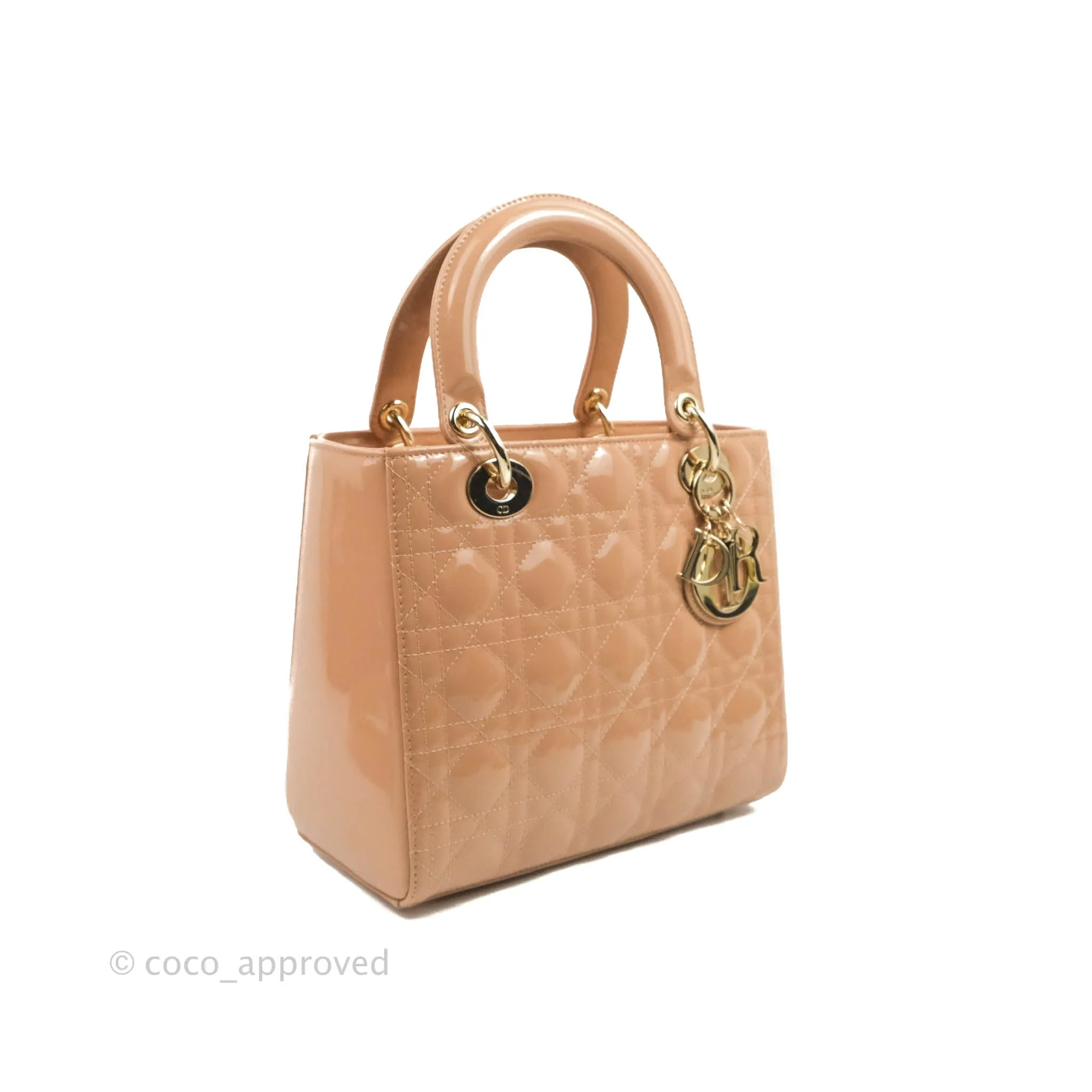 Christian Dior Medium Lady Dior Blush Patent Gold Hardware