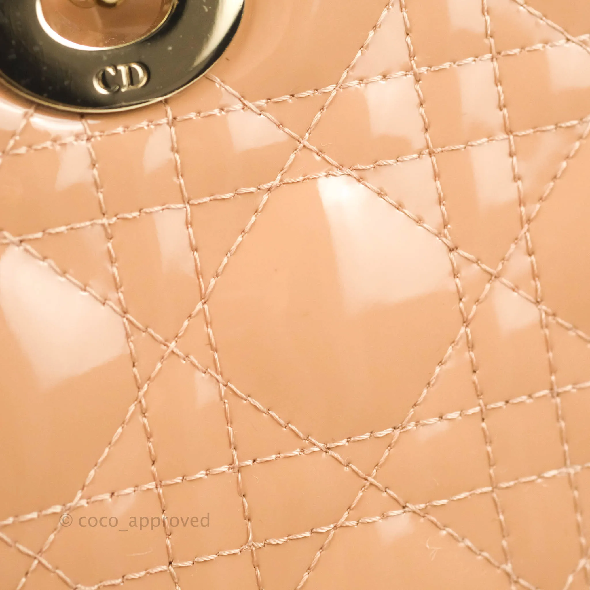 Christian Dior Medium Lady Dior Blush Patent Gold Hardware