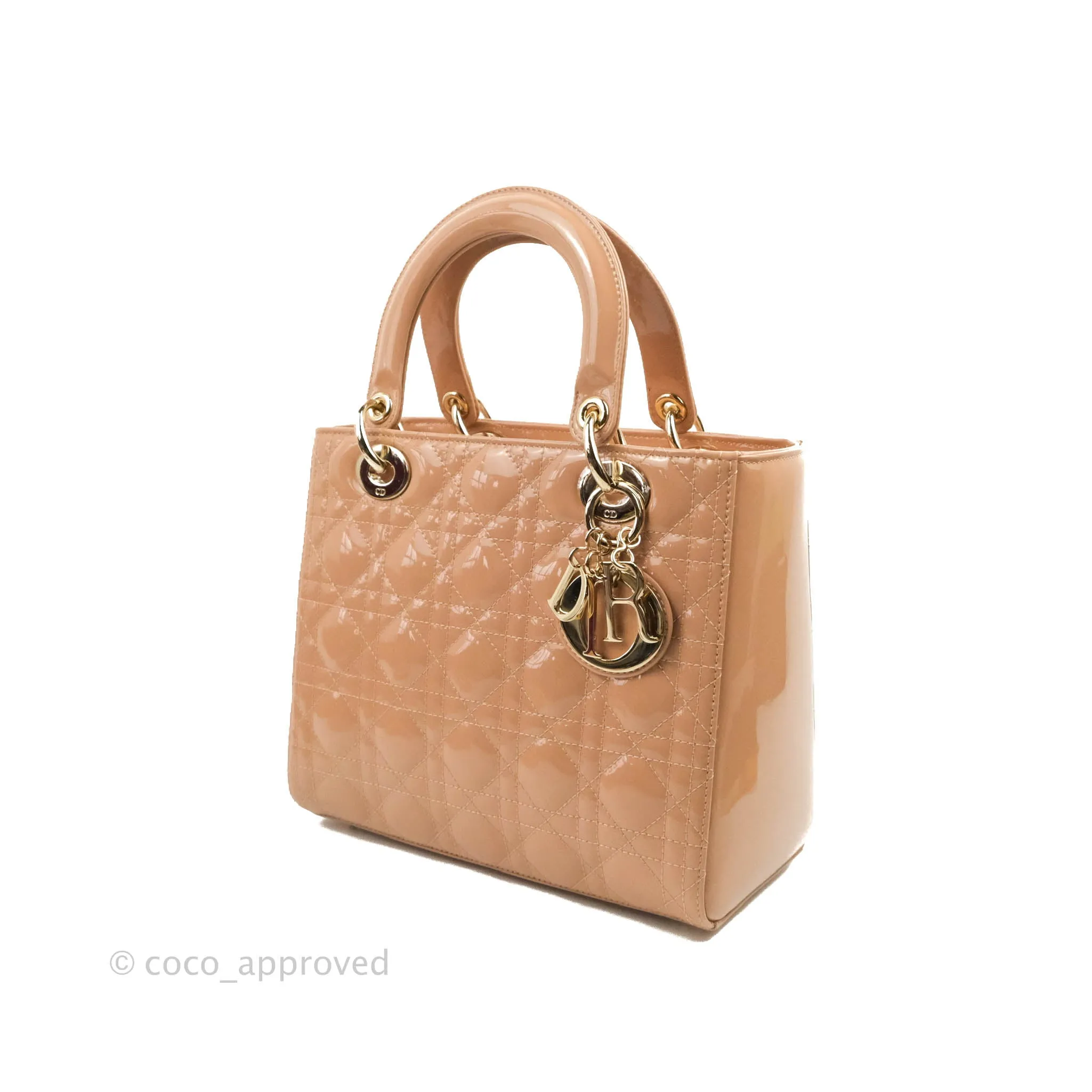 Christian Dior Medium Lady Dior Blush Patent Gold Hardware