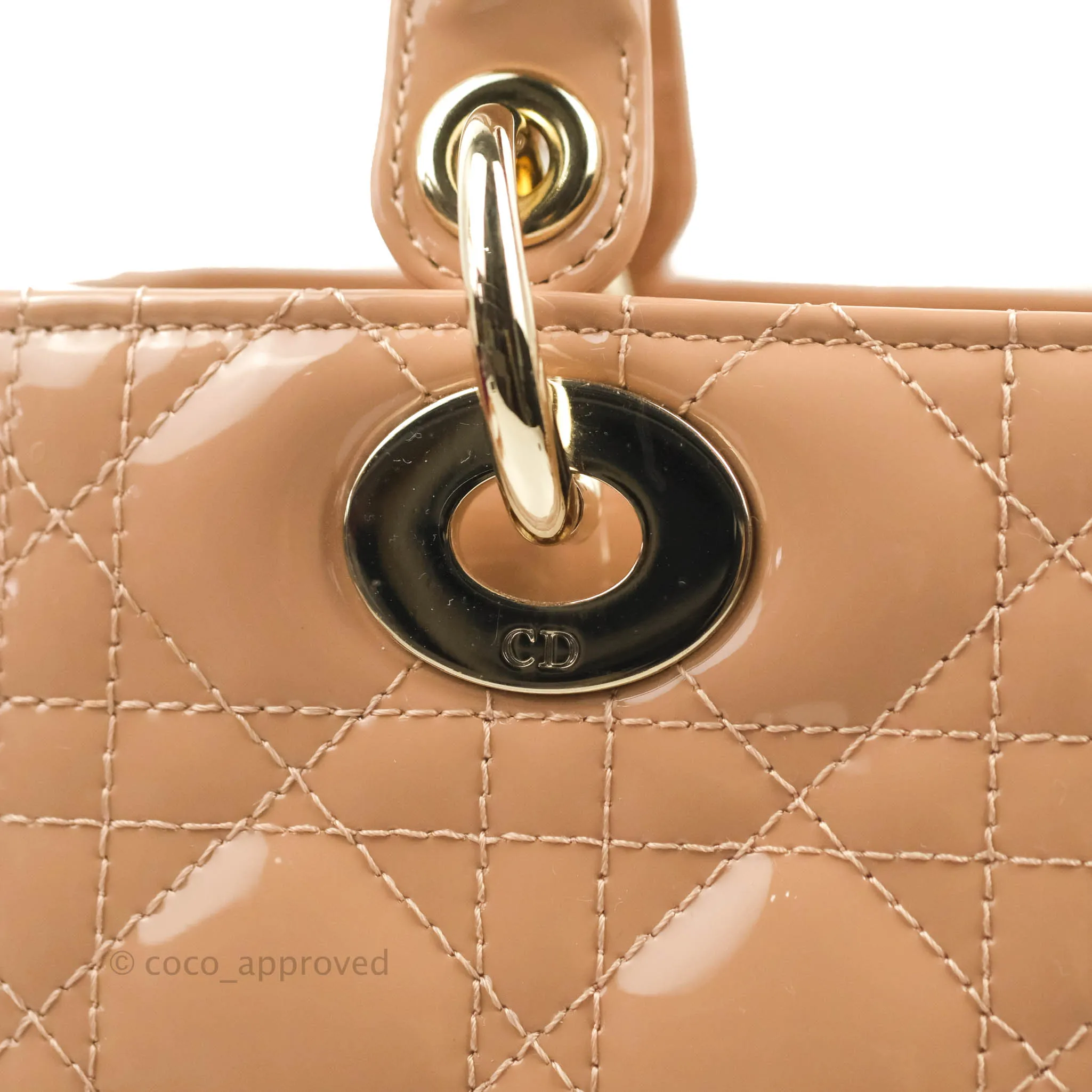 Christian Dior Medium Lady Dior Blush Patent Gold Hardware