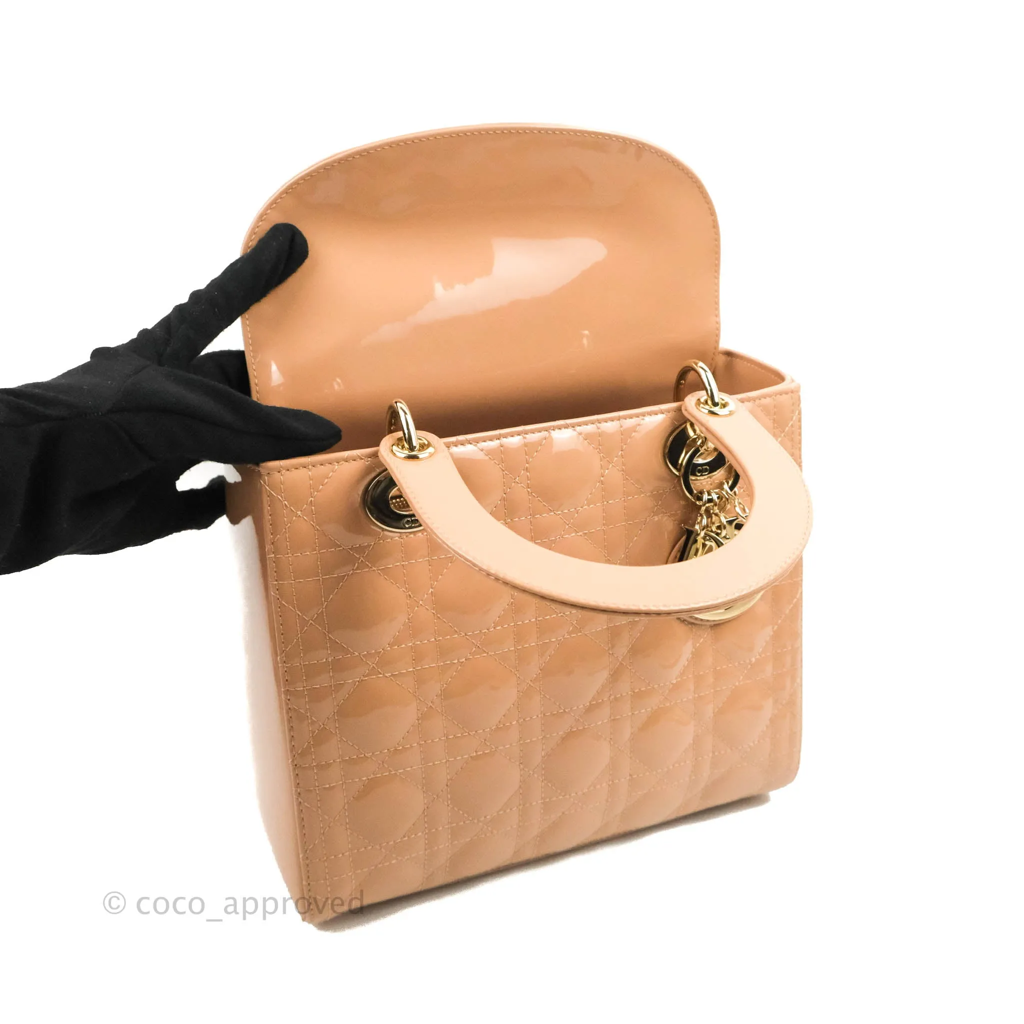 Christian Dior Medium Lady Dior Blush Patent Gold Hardware